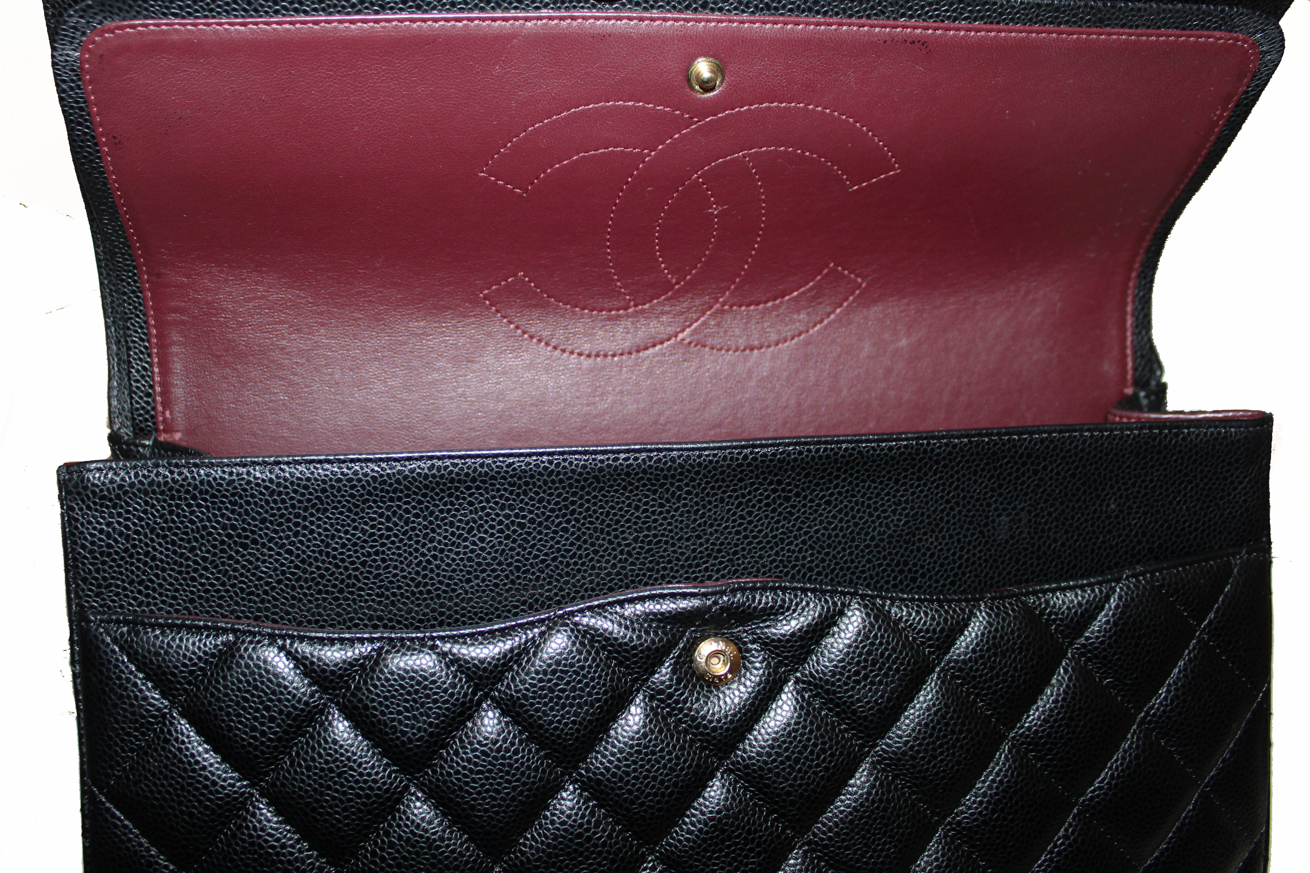 Authentic Chanel Black Quilted Caviar Leather Maxi Double Flap Bag - Luxury Designer Handbag for Women, Perfect for Evening Events, Parties & Special Occasions