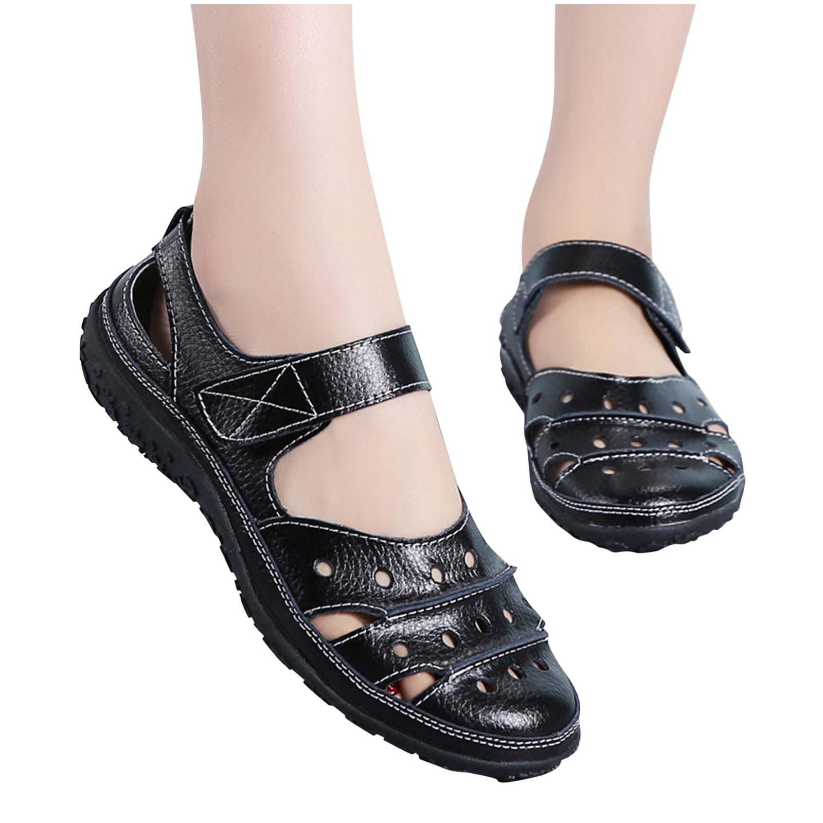 Oiangi Women's Comfortable Wedge Sandals - Summer Casual Hollow Hole Closed Toe Hook & Loop Sandals - Lightweight Non-Slip Ladies Shoes for Outdoor Walking, Beach & Vacation