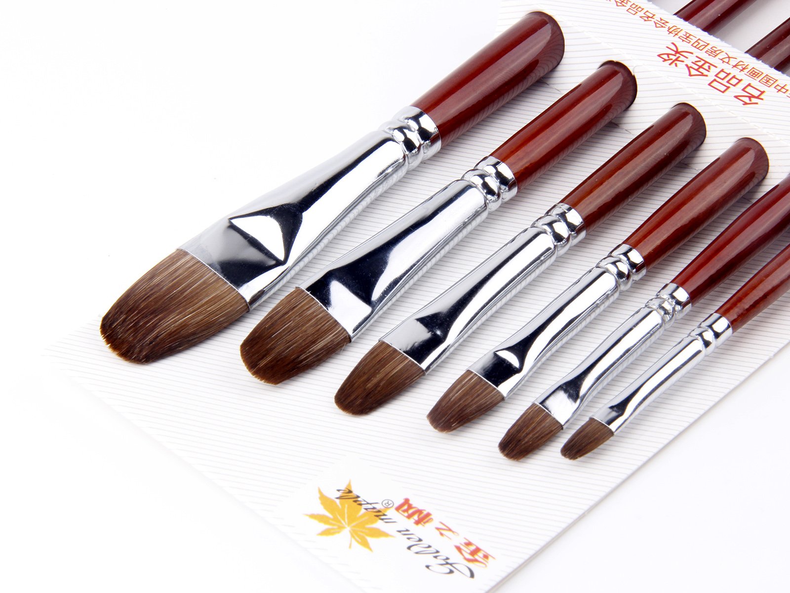 Golden Maple Filbert Paint Brushes Set - 6PC Professional Red Sable Oval Artist Brushes with Long Handle for Watercolor, Acrylic, Tempera & Gouache Painting - Perfect for Canvas, Paper & Wood Art Projects