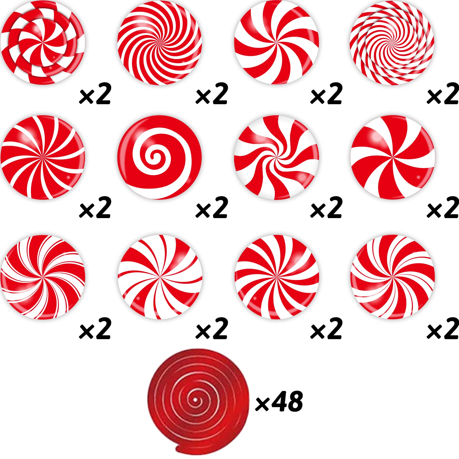 72 PCS Christmas Hanging Swirls Candy Garland Decorations - Red Holiday Candy Cutouts for Xmas Tree, Party, School, Home Decor (Perfect for Christmas Parties, Classroom Activities & Festive Home Decor)
