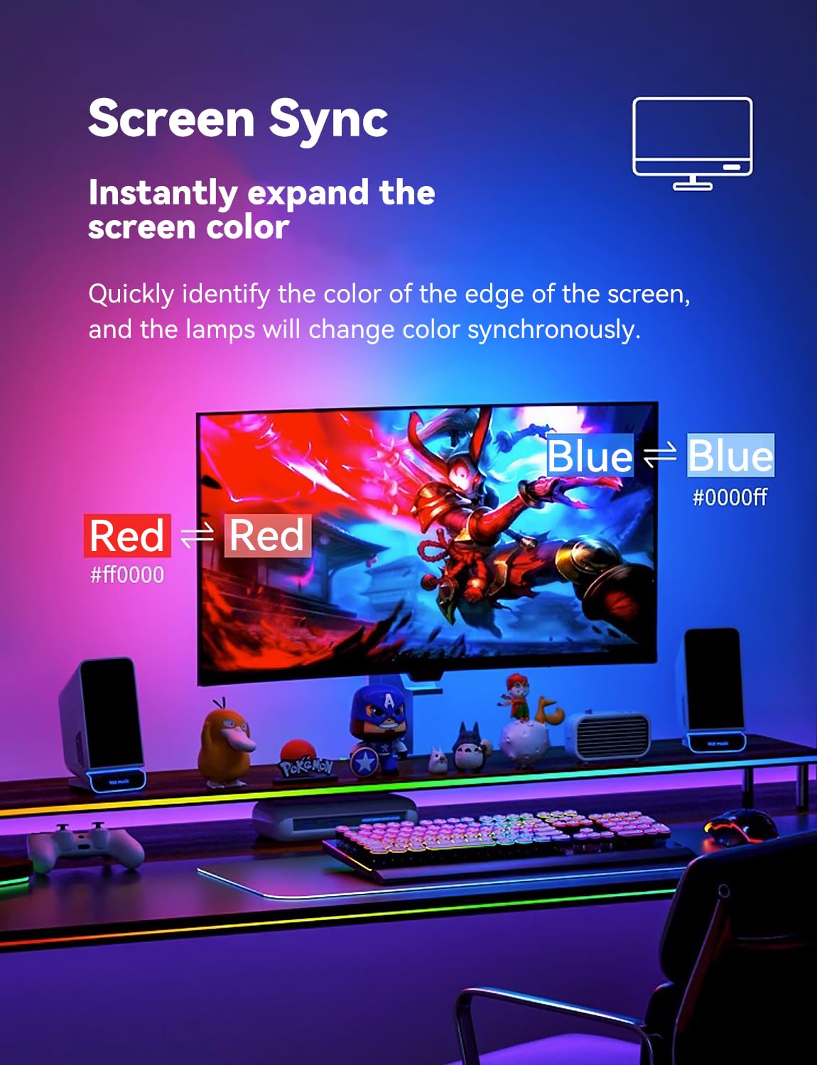 RGB LED Monitor Backlight Strip - Sync with Screen Colors & Music, USB-Powered Computer Light Bar for Gaming Desks, Software Control, G100 (27-inch) - Perfect for Gaming Setups, Home Office & Entertainment Rooms