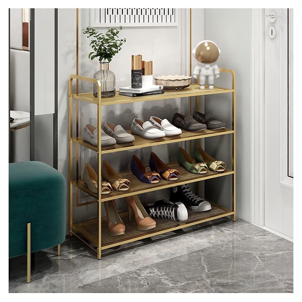 4-Tier Shoe Rack Organizer - Holds 16 Pairs of Shoes, Free Standing Gold Shoe Storage Shelf for Entryway, Closet & Bedroom - Simple Household Shoe Organizer for Home & Apartment