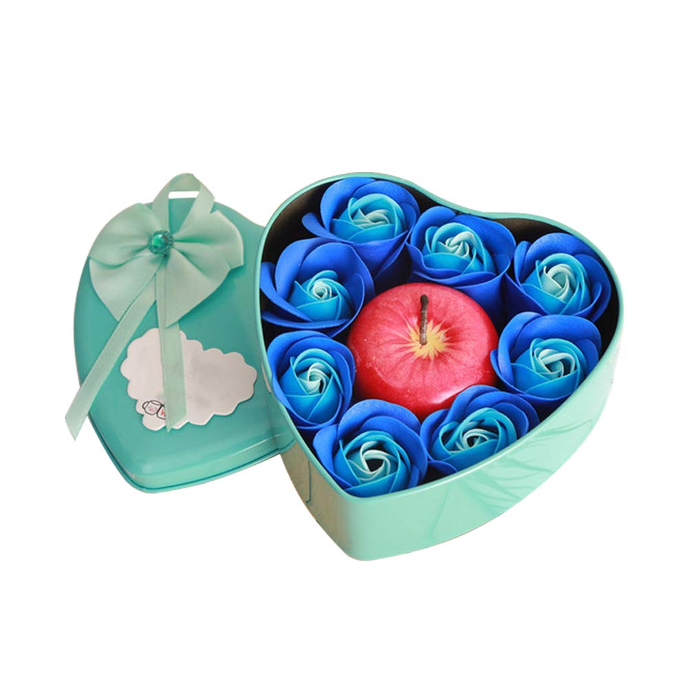 PRETYZOOM Artificial Rose Soap Flower Gift Box - Valentine's Day, Christmas, Party Favors - Sky Blue Simulation Apple Candle Rose for Home Decor, Wedding Centerpiece & Romantic Gifts