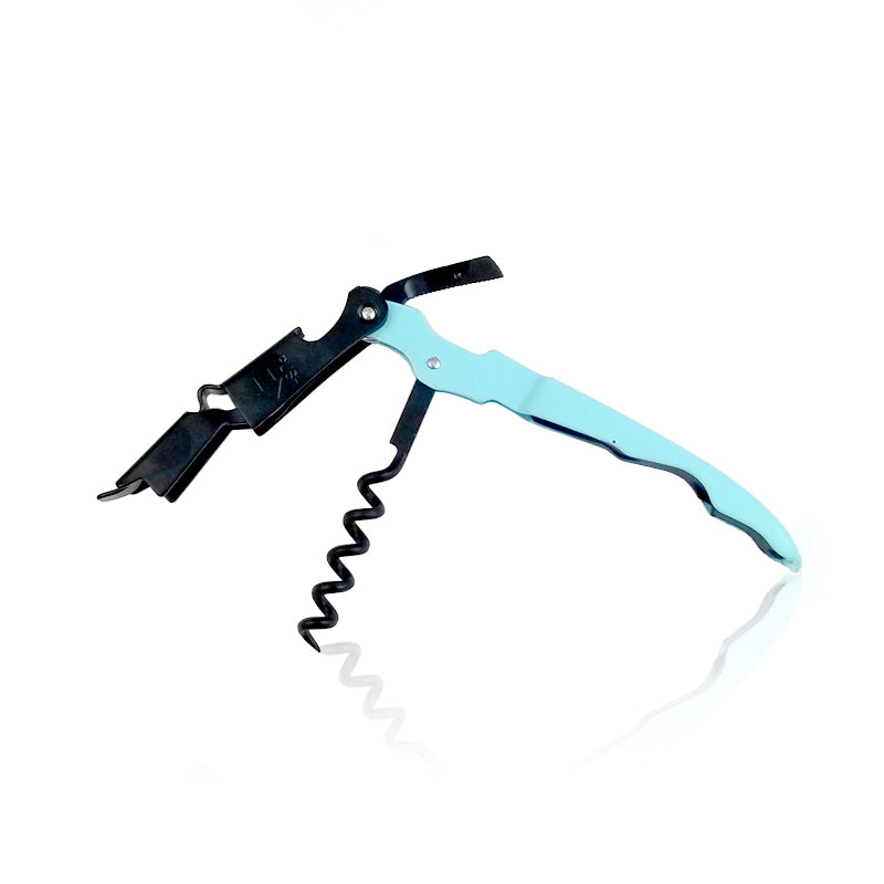 BarConic® Double Hinged Corkscrew - Premium Wine Bottle Opener in SeaFoam Blue and Black - Perfect for Home Bars, Wine Tasting Parties & Gifts