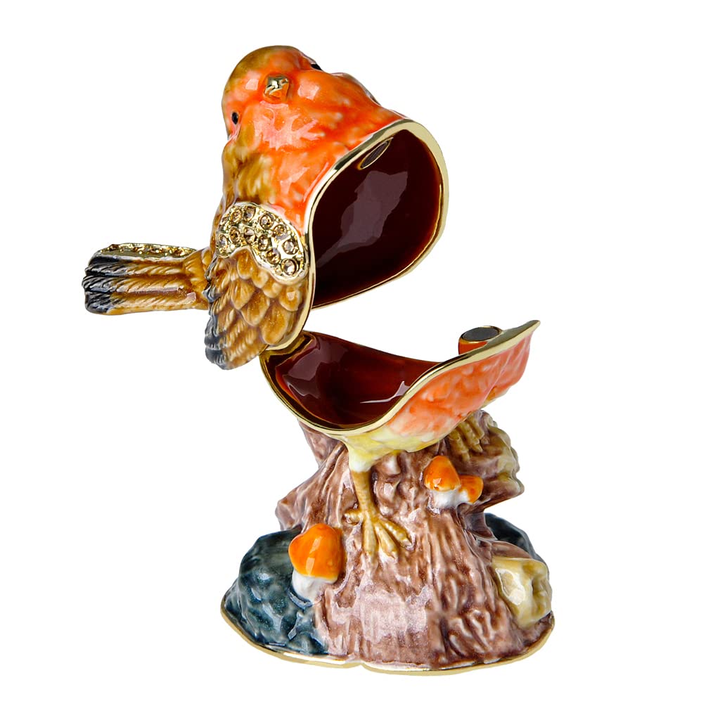 Robin Bird Trinket Box with Golden Enameled Crystal Design - Elegant Jewelry Storage & Home Decor | Perfect Gift for Bird Lovers, Nature Enthusiasts, Weddings & Anniversaries | Great for Displaying on Dressers, Vanities or as a Thoughtful Present