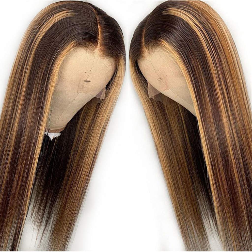 XRS Highlight Ombre Lace Front Wig 13x4 Human Hair - Honey Blonde 4/27, 150% Density, Pre-Plucked Hairline, Bleached Knots, 28 Inch | Natural Look for Daily Wear, Parties & Special Occasions