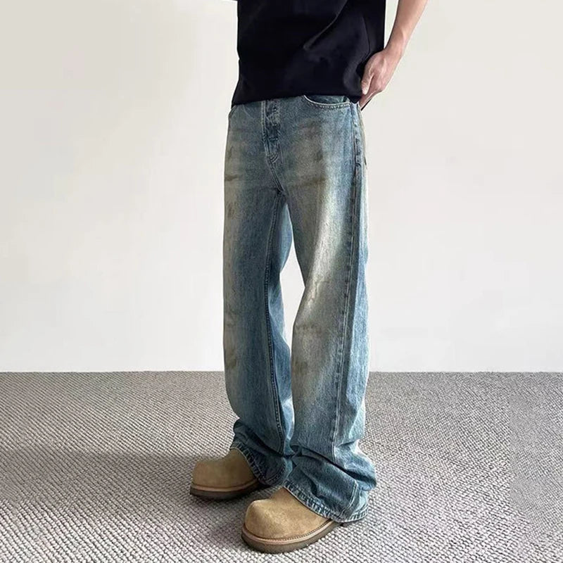 Vintage Tie-Dye High Waisted Flared Jeans for Men - American Streetwear Denim Pants with Distressed Design (Style 9W1481) | Perfect for Casual Wear, Music Festivals & Retro Fashion Outfits