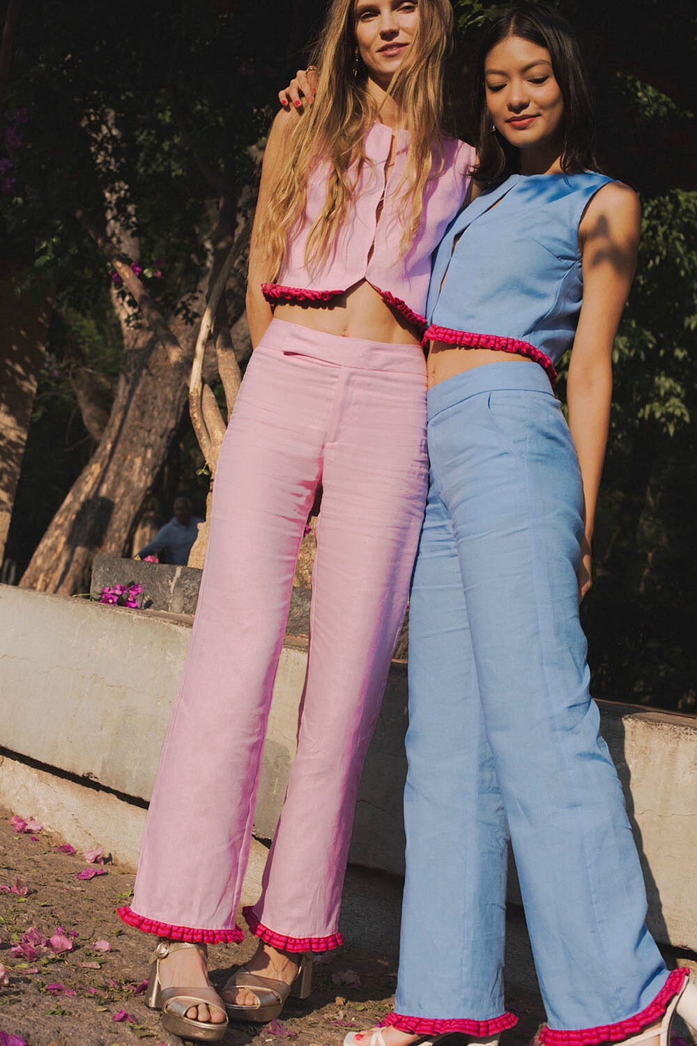Blue Linen Bugambilia Pants for Women - Comfortable Summer Casual Trousers with Pockets - Perfect for Beach, Vacation & Everyday Wear