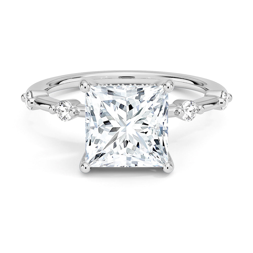 Princess Cut Moissanite Engagement Ring with Diamond Accent Band & Hidden Halo - Perfect for Proposals, Weddings & Anniversary Gifts