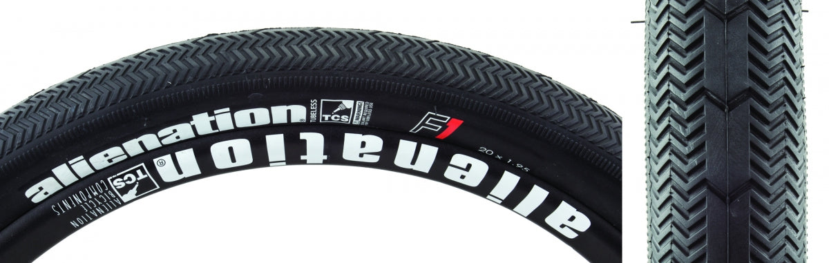 Alienation TCS F1 Tubeless Folding Bike Tire - 20x1.95, Dual Compound, 120TPI, Black | Perfect for BMX, Mountain & Urban Cycling
