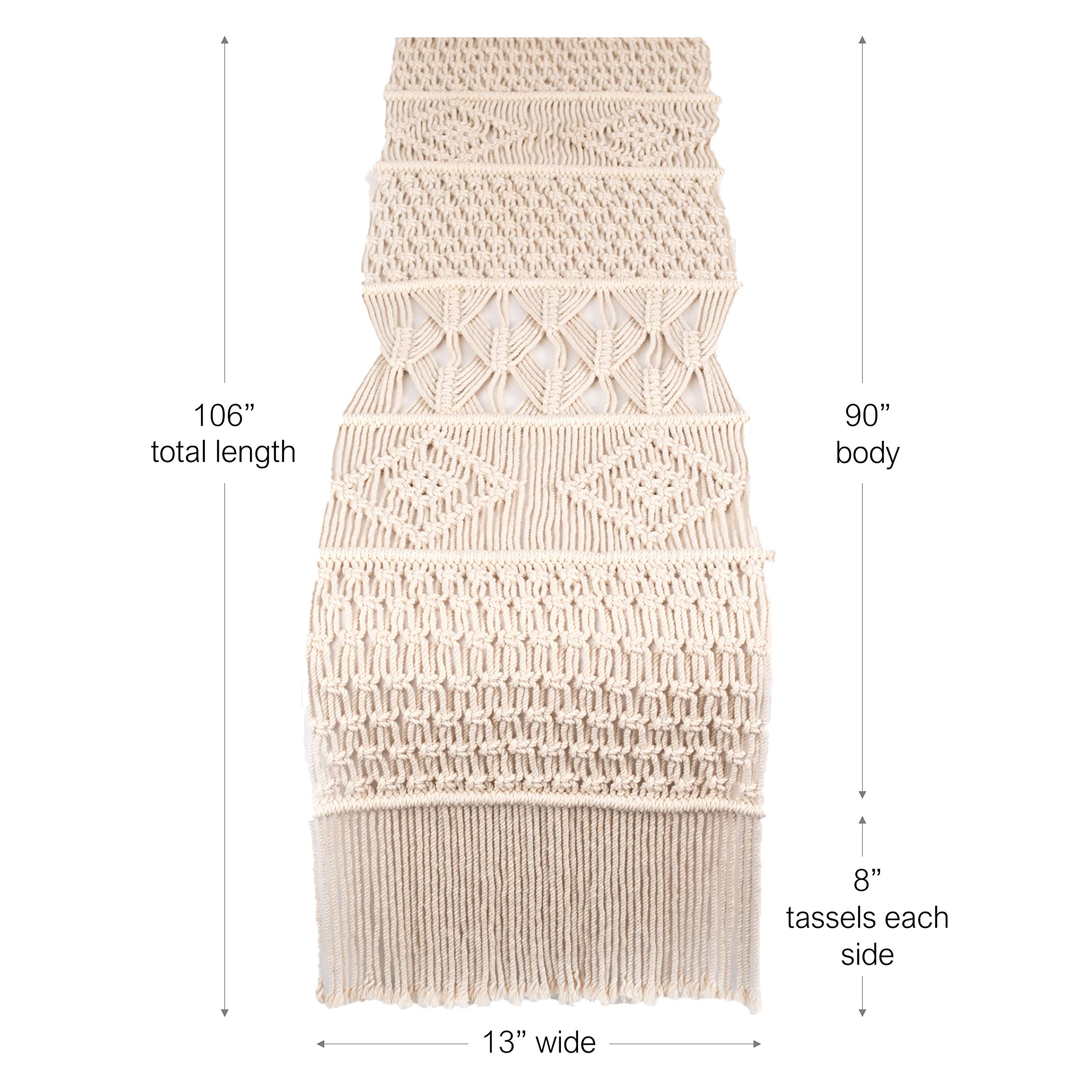 Handwoven Macrame Table Runner 106x13 Inches - Boho Chic Dining Table Decor, Wedding Table Runner, Coffee Table Accent - Perfect for Bohemian Home Decor & Rustic Farmhouse Style