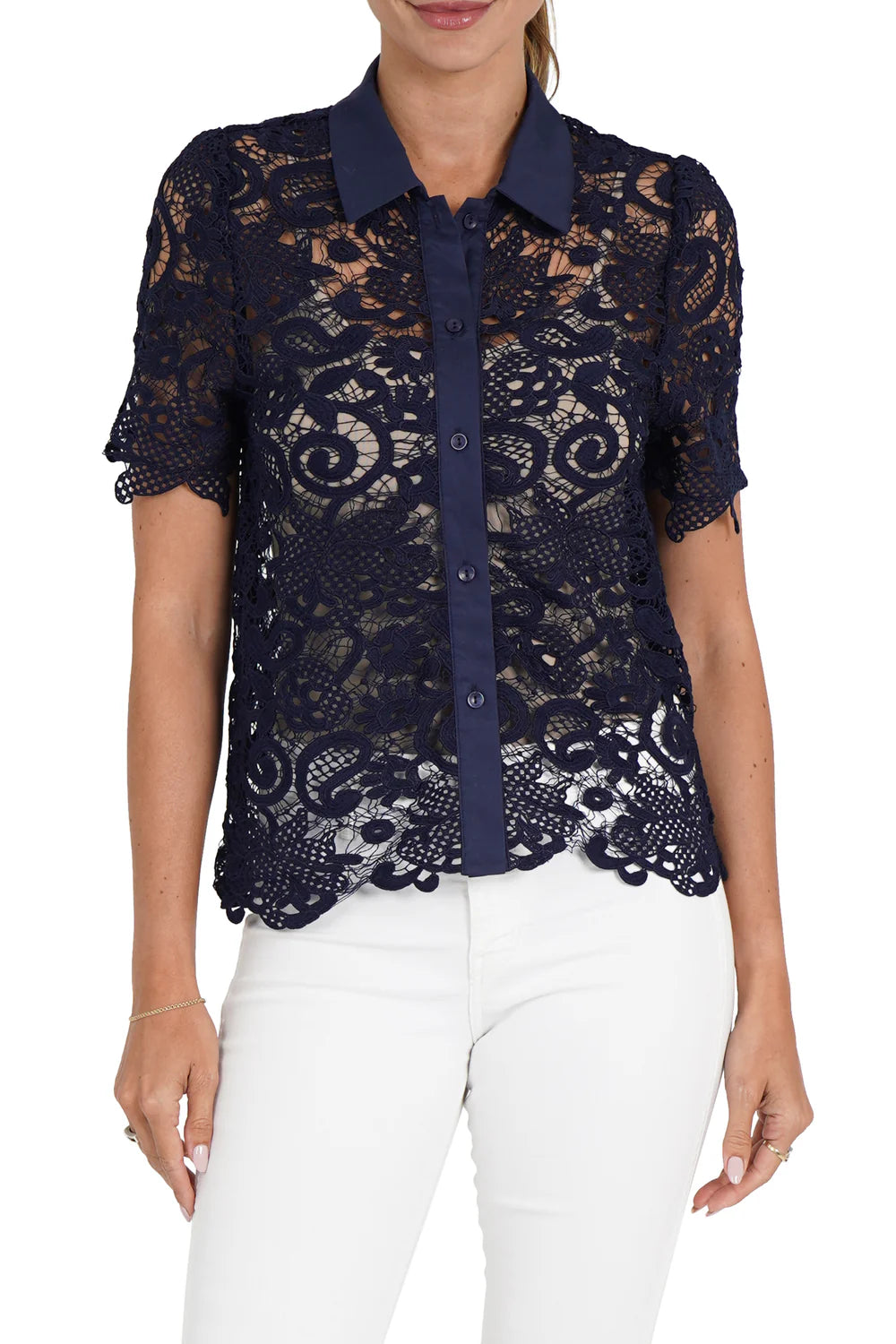 Amy Lace Top Navy Blue - Elegant Women's Lace Blouse for Casual Wear, Date Night & Office Outfits