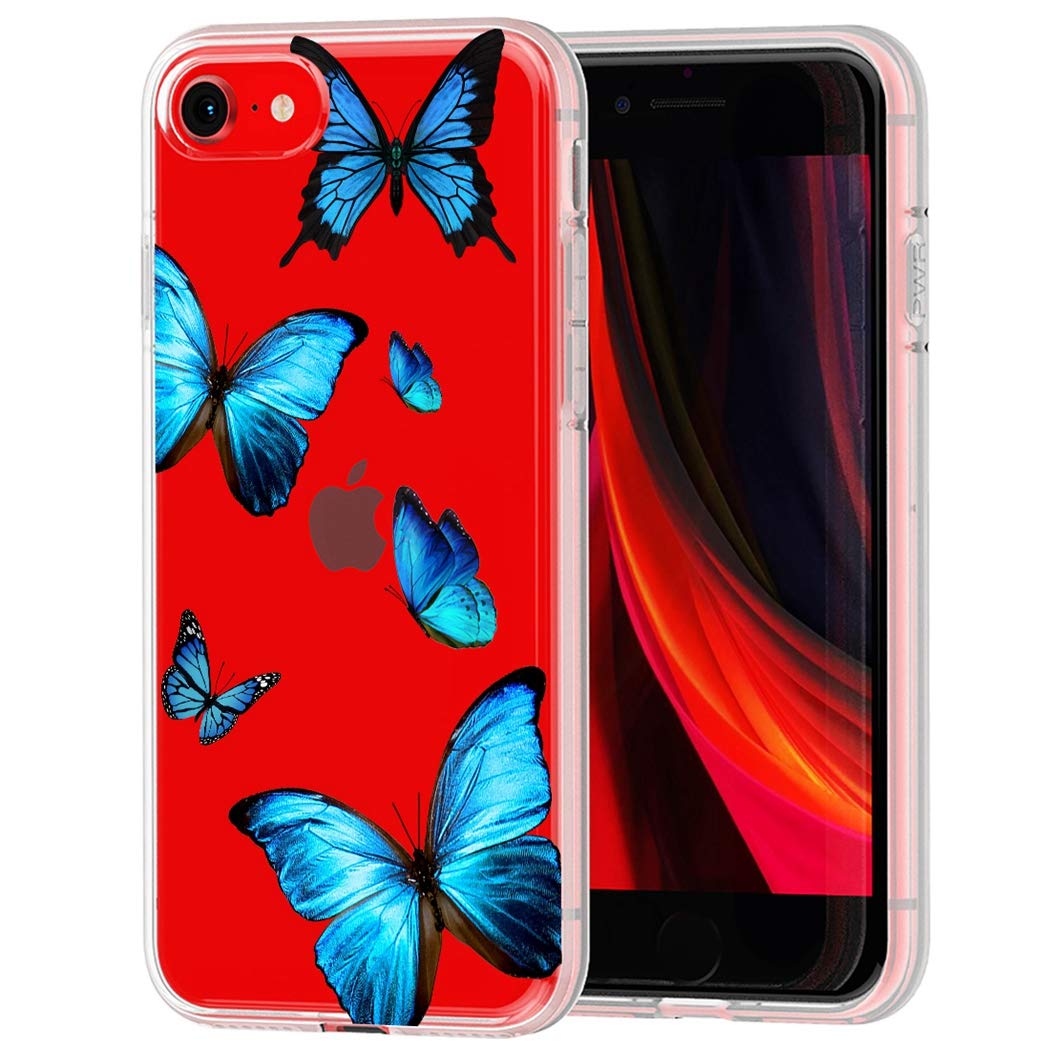 Clear Soft TPU Shockproof Protective Phone Case for iPhone SE 2020/iPhone 8/iPhone 7 (4.7 Inch) - Cute Blue Butterfly Design for Women & Girls | Perfect for Everyday Use, Work & Travel