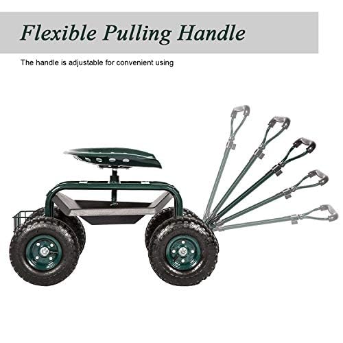 KINTNESS Heavy Duty Garden Cart Wagon with Swivel Seat, Extendable Handle & Utility Basket - Foldable Outdoor Utility Cart for Gardening, Yard Work, Camping, Picnics (Green)
