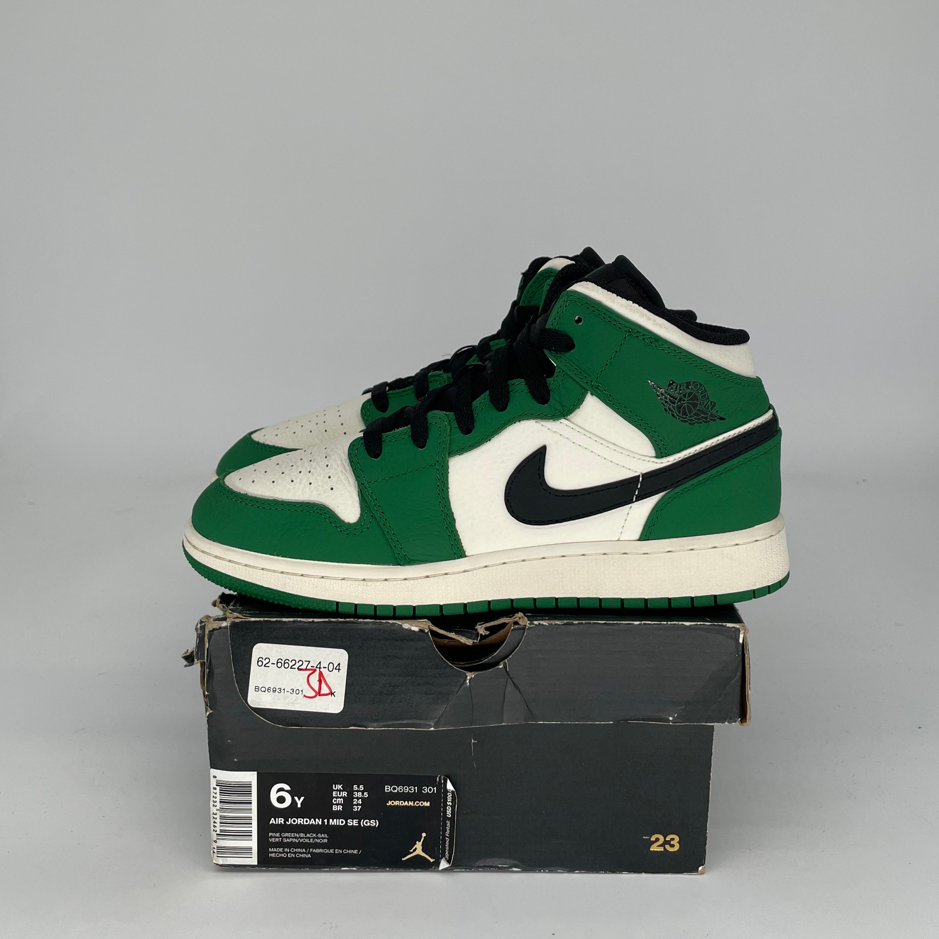 AIR JORDAN 1 MID PINE GREEN Sneakers - Women's Size 6/7.5W (BQ6931-301) - Basketball Shoes for Casual Wear & Street Style Fashion