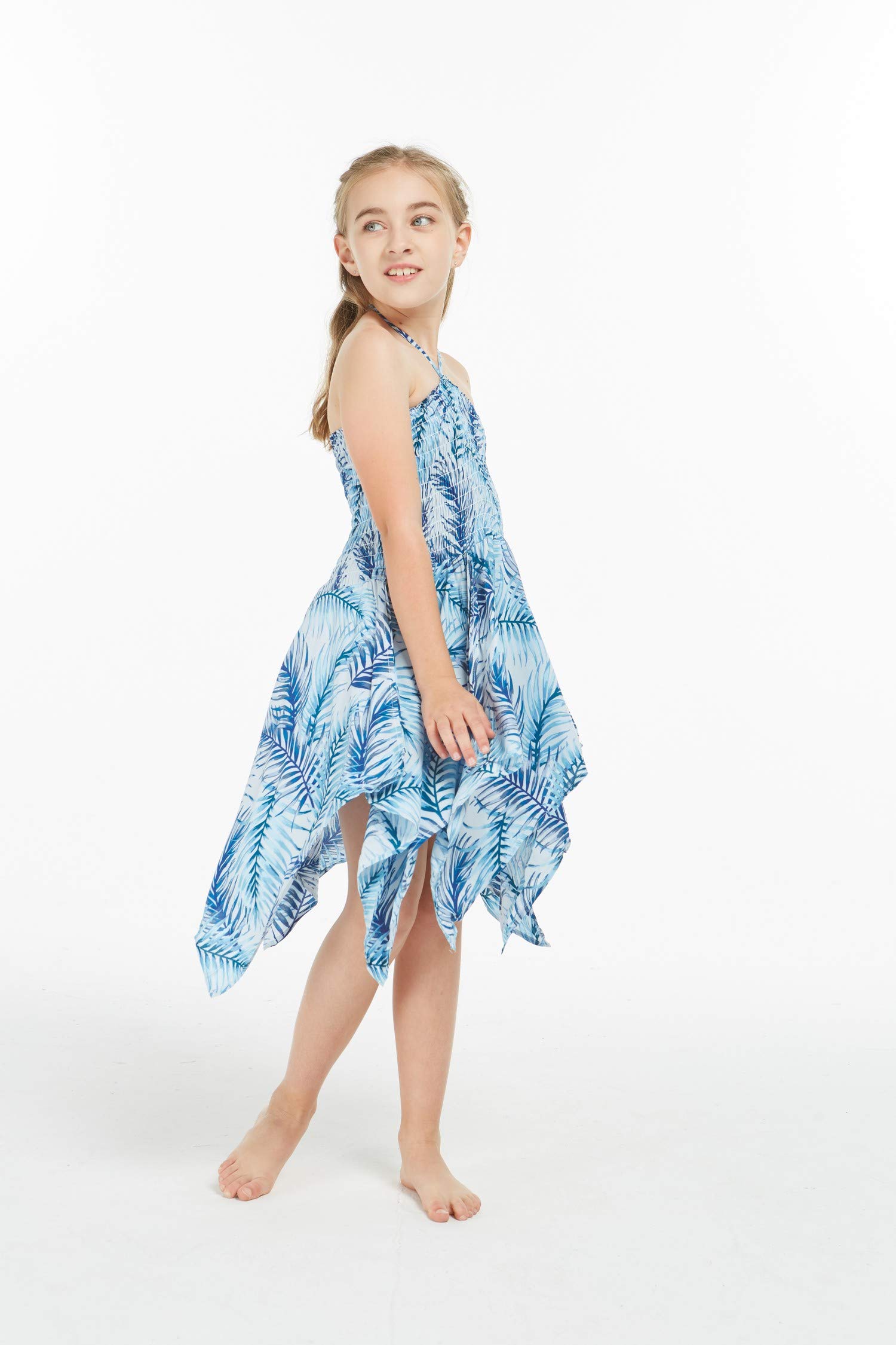 Matching Hawaiian Luau Tank Top for Mother & Daughter - Simply Blue Leaf Print Gypsy Dress | Perfect for Beach Vacations, Summer Parties, and Family Photos