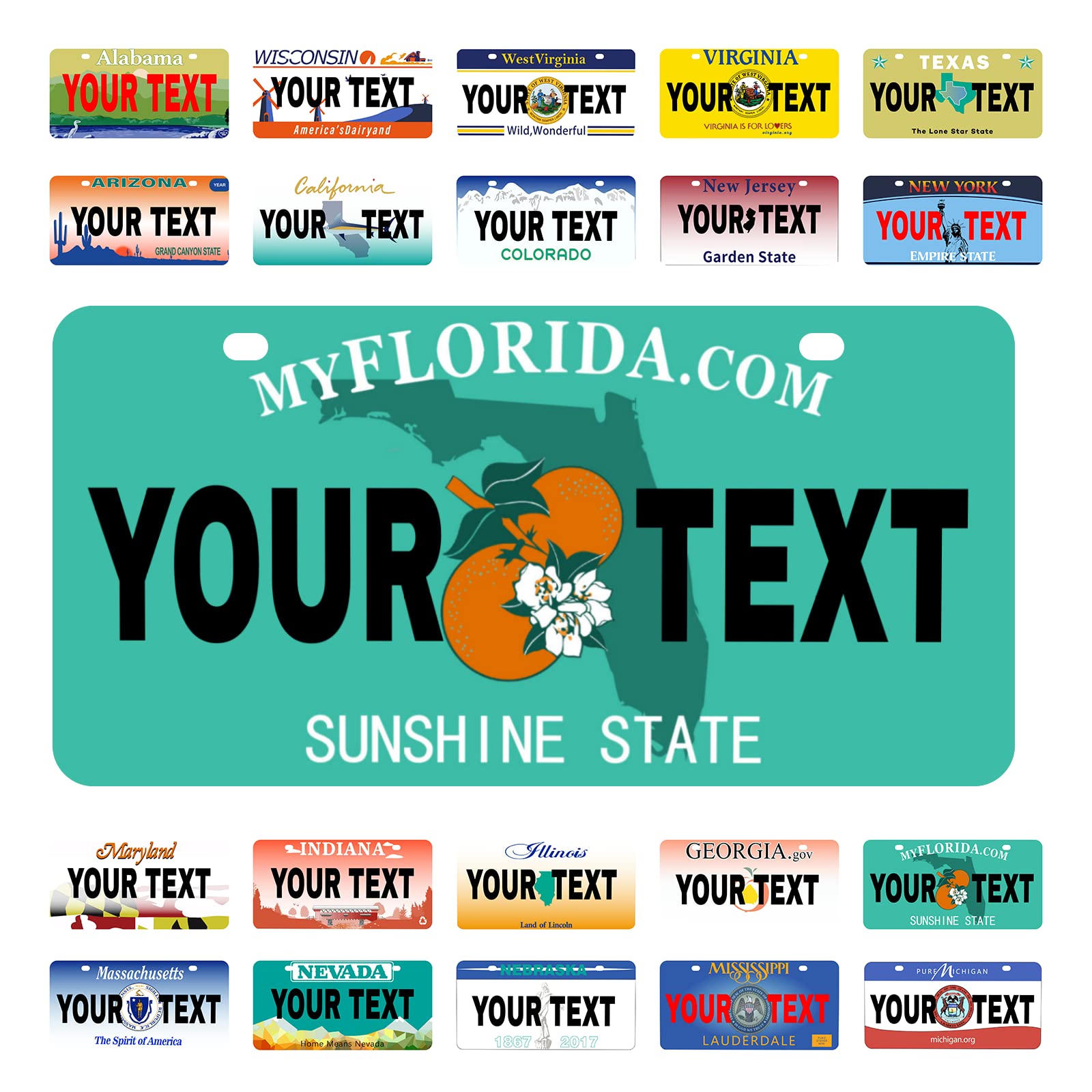 Custom Florida Mini License Plate 6x3 Inch - Personalized Kids Toy Car, Bicycle, Scooter Accessory - Perfect for Golf Carts, Motorcycles & ATVs - Great for Gifts, Room Decor & Vehicle Customization