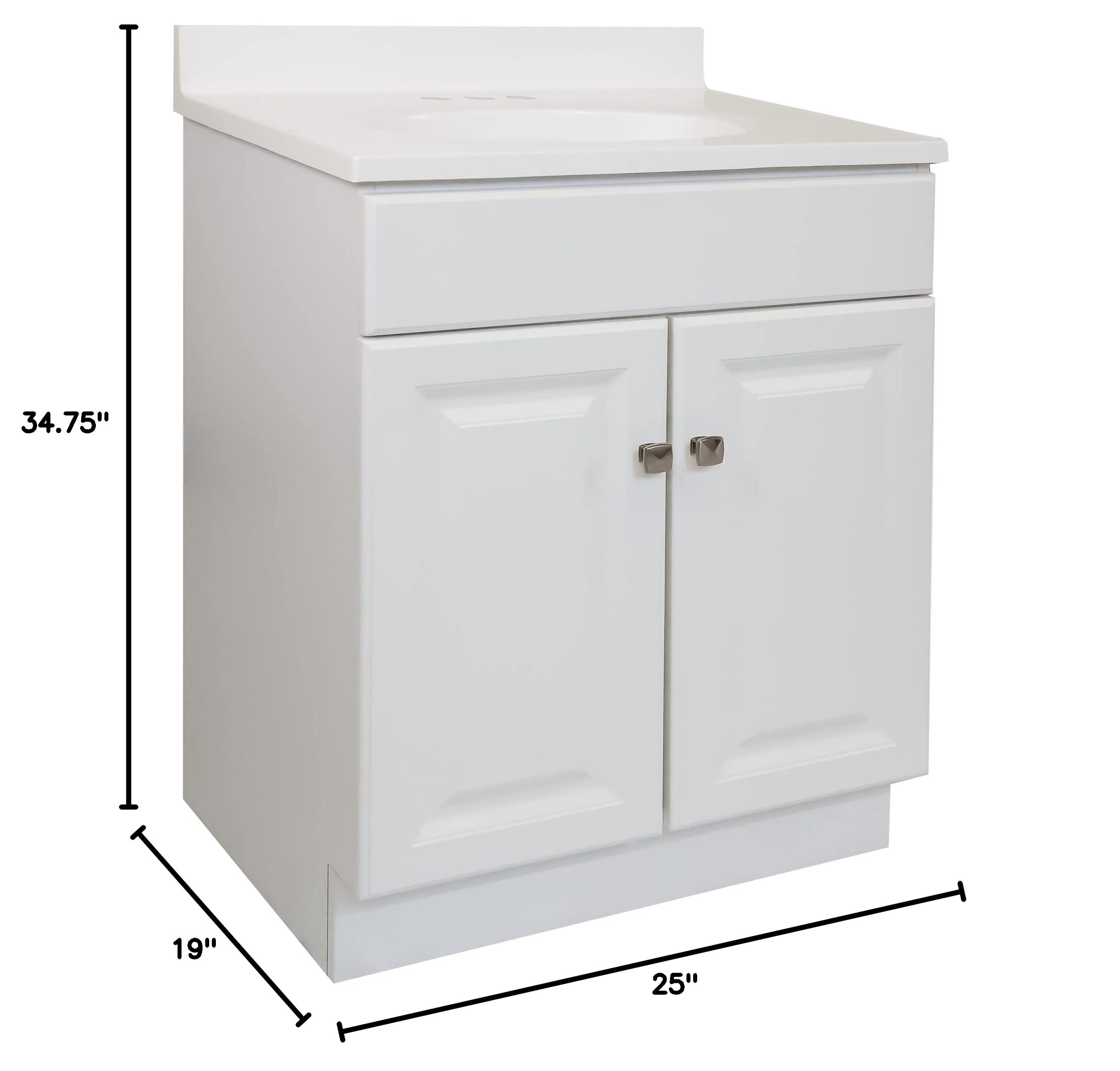 Wyndham 25 Inch White Bathroom Vanity Set with Countertop - Easy Assembly Modern Bathroom Storage for Small Spaces | Perfect for Apartments, Guest Bathrooms & Powder Rooms