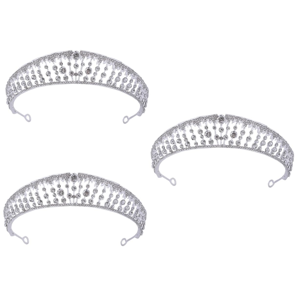 Minkissy 3PCS Silver Crown Headdress with Rhinestones - Elegant Hair Hoop & Birthday Tiara for Women, Bridal Headpiece, Wedding Headwear, Pearl & Rhinestone Accessories - Perfect for Birthdays, Bridal Showers, Bachelorette Parties & Special Occasions