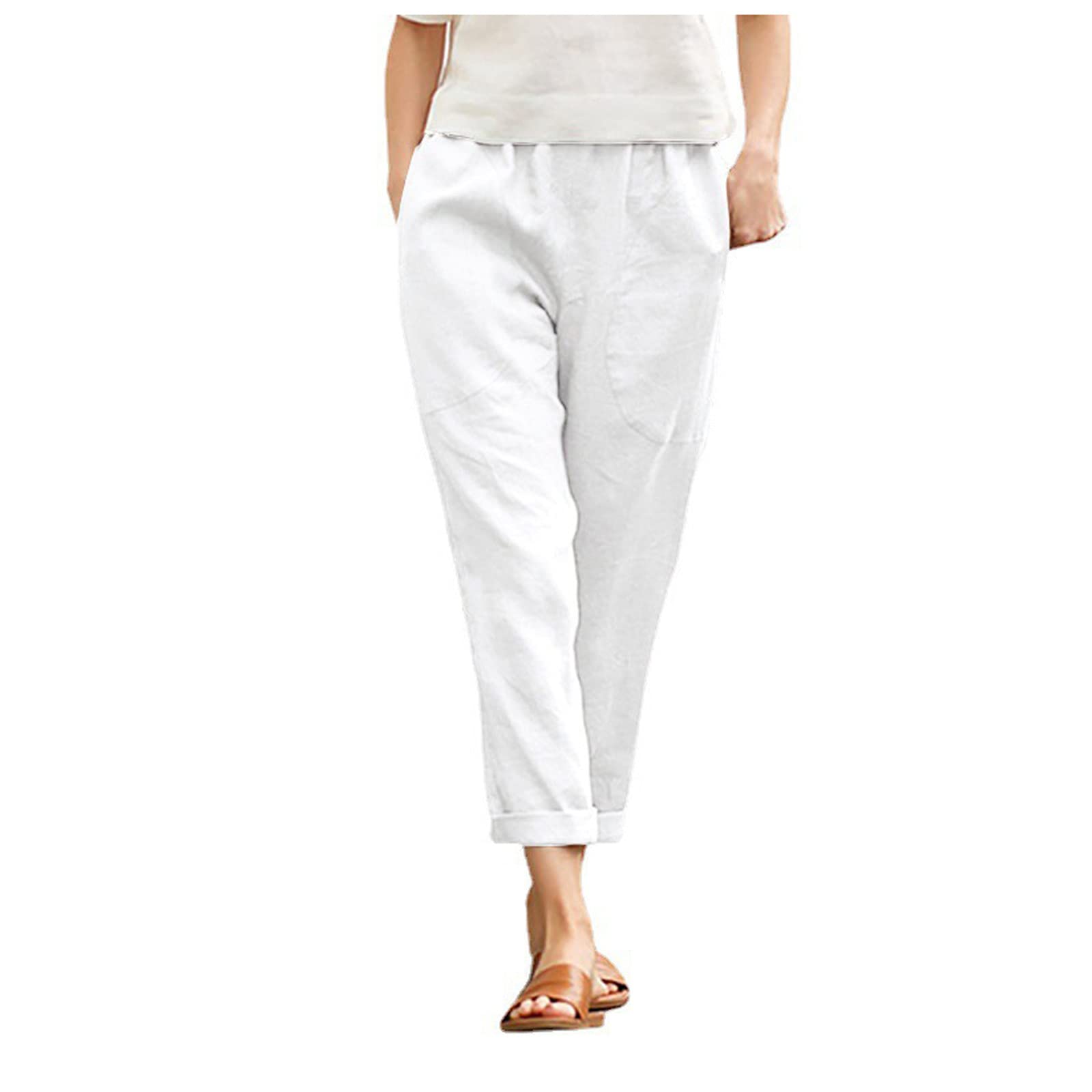 Women's Plus Size Linen Pants - High Waisted Tapered Casual Trousers with Pockets | Perfect for Summer, Office Wear & Travel Outfits