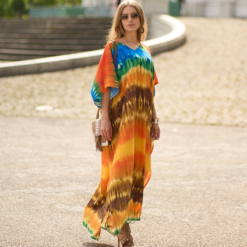 Bohemian Beach Dresses for Women - Flowy Maxi Cover Up Robe, Swimsuit Kaftan for Seaside Holiday | Perfect Poolside Coverup, Resort Wear & Summer Vacation Outfit
