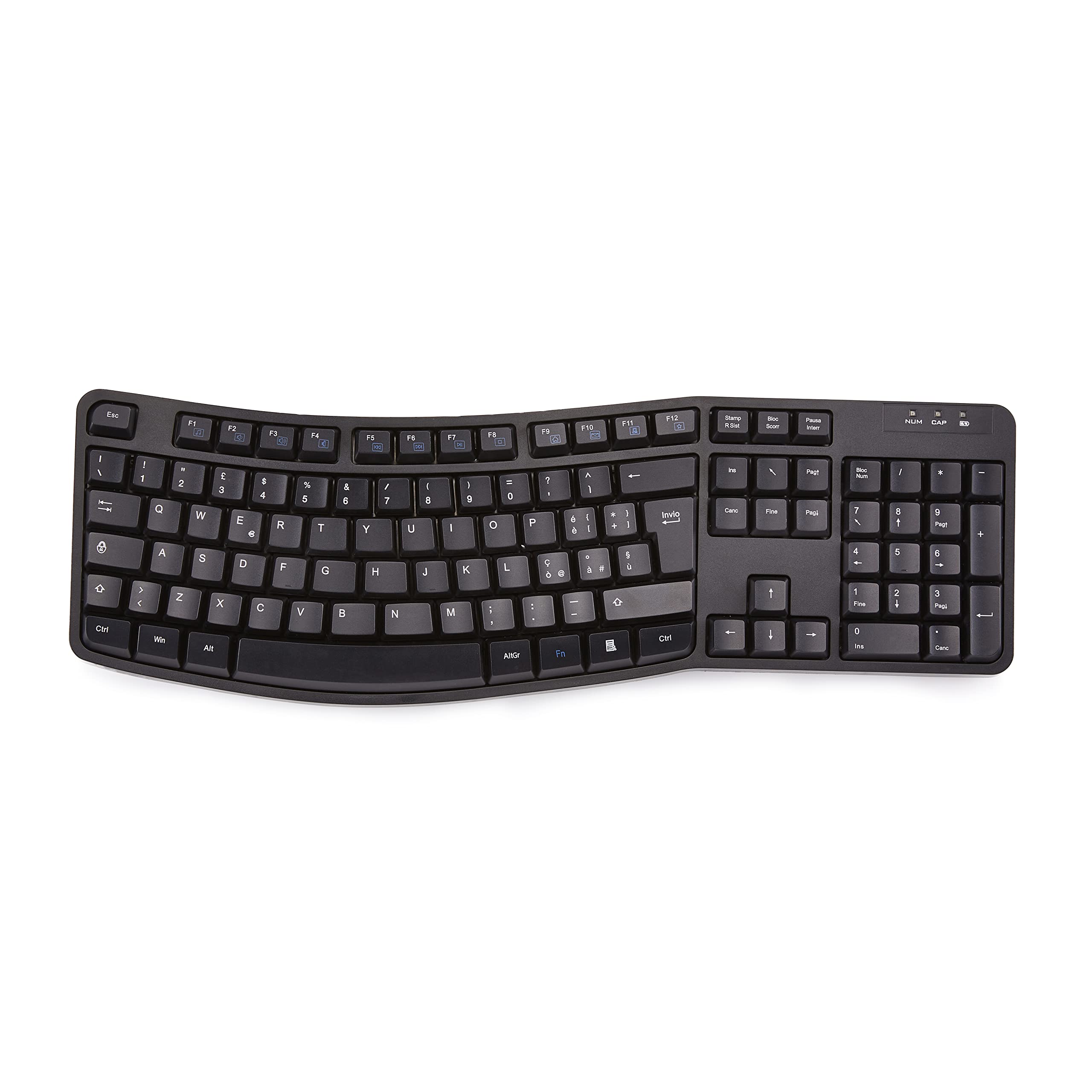 Amazon Basics Wireless Ergonomic Keyboard and Mouse Set - Black, Italian Layout - Perfect for Office, Home & Gaming Use