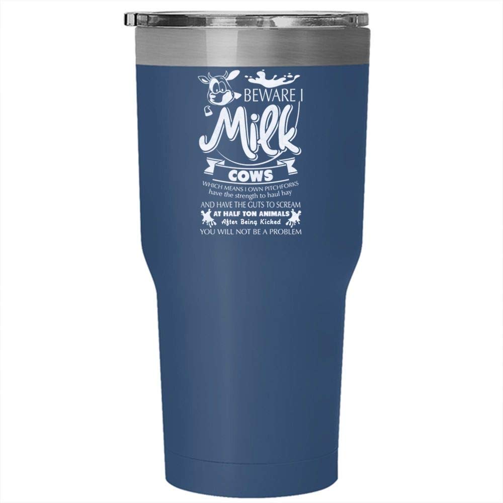 30oz Stainless Steel Tumbler - 'Beware I Milk Cows' Funny Farmer Travel Mug, Double-Walled Insulated Cup for Hot/Cold Drinks, Perfect Outdoor Gift for Farmers & Coworkers (Blue)
