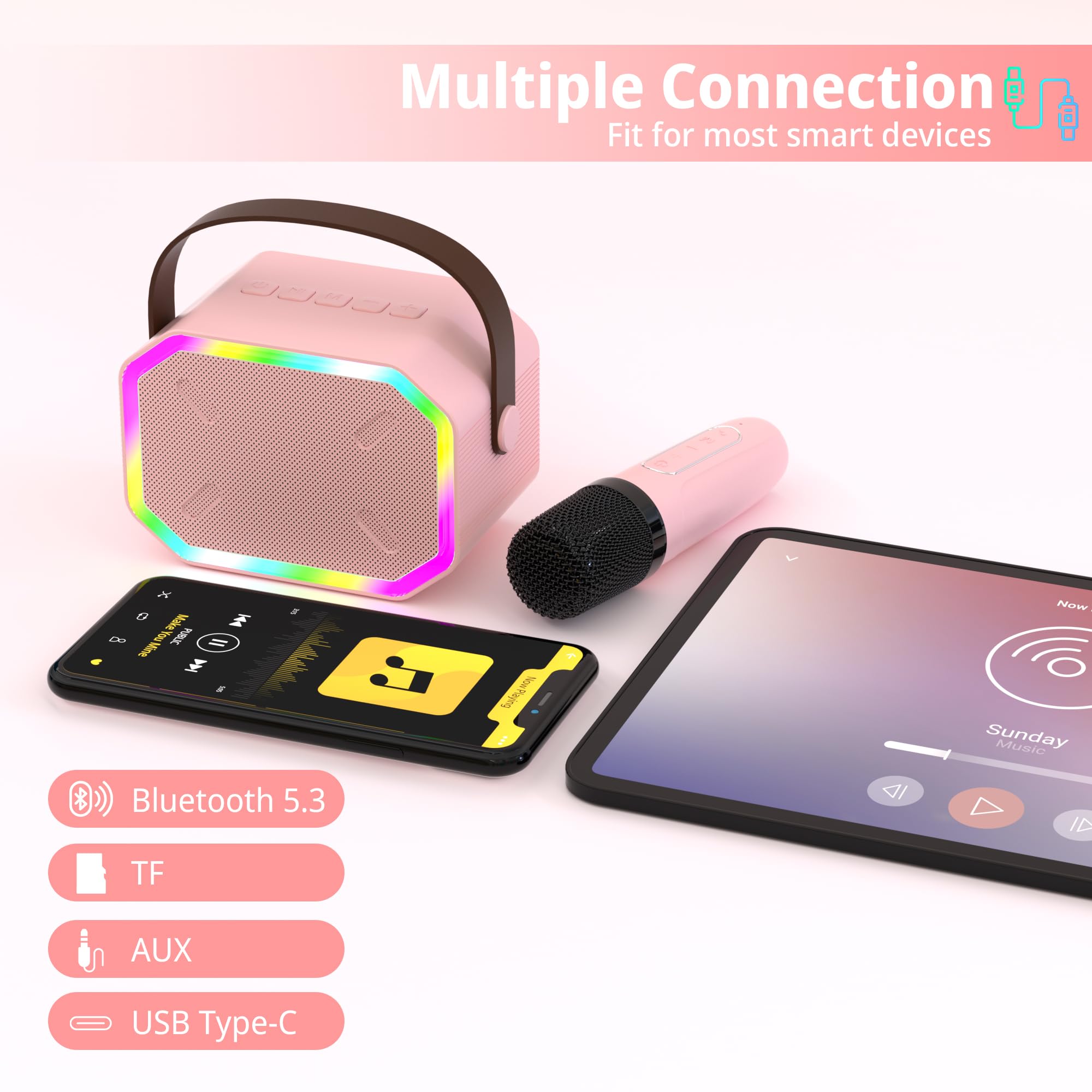 Portable Mini Karaoke Machine for Kids with 2 Wireless Microphones - Pink | Birthday Gift for Girls Ages 4-12 | Home Party Entertainment for Family & Friends | Perfect for Singing, Dancing & Fun Gatherings