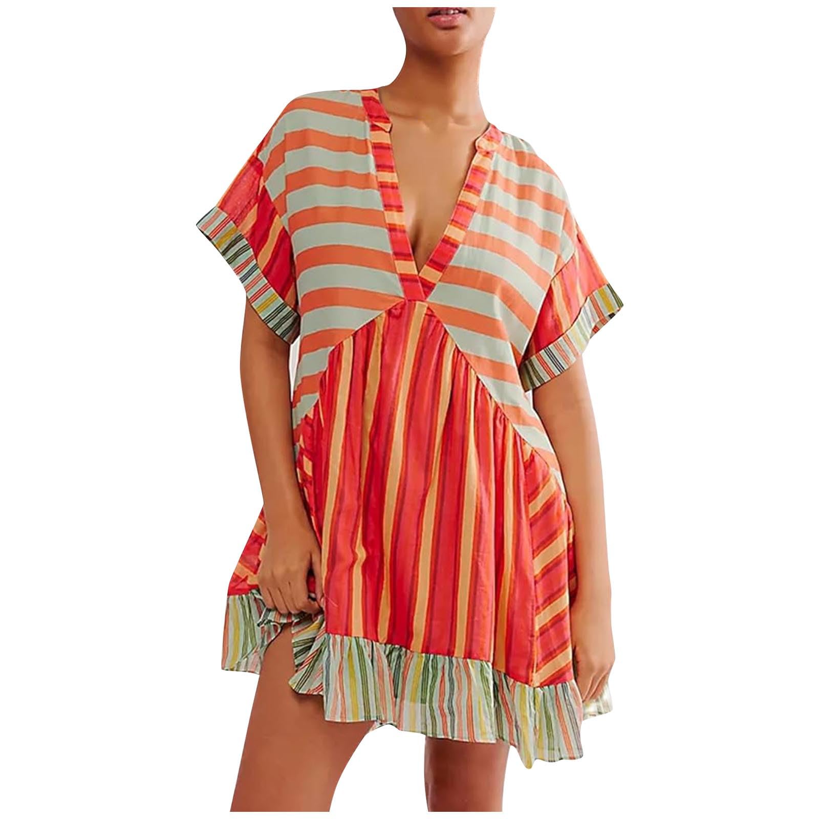 Boho Patchwork Floral Dresses for Women 2024 - Deep V Neck Ruffled Oversized Babydoll Sundress & Y2K Mini Dress | Perfect for Summer Beach Vacations, Music Festivals, and Casual Outings