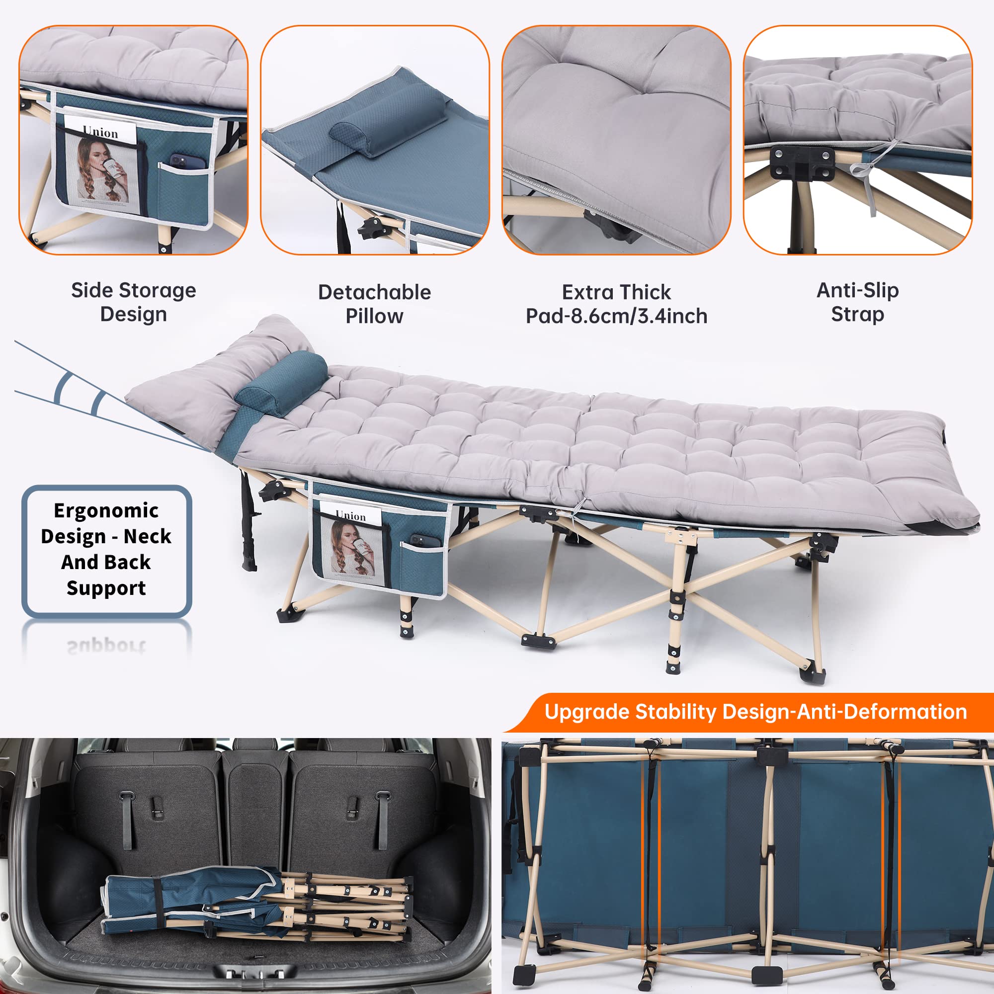 Premium Heated Camping Cot for Adults - Extra Wide Folding Cot with Mattress, Pillow & Carry Bag - Supports 500 lbs - Ideal for Outdoor Camping, Backpacking & Emergency Use (Grey)