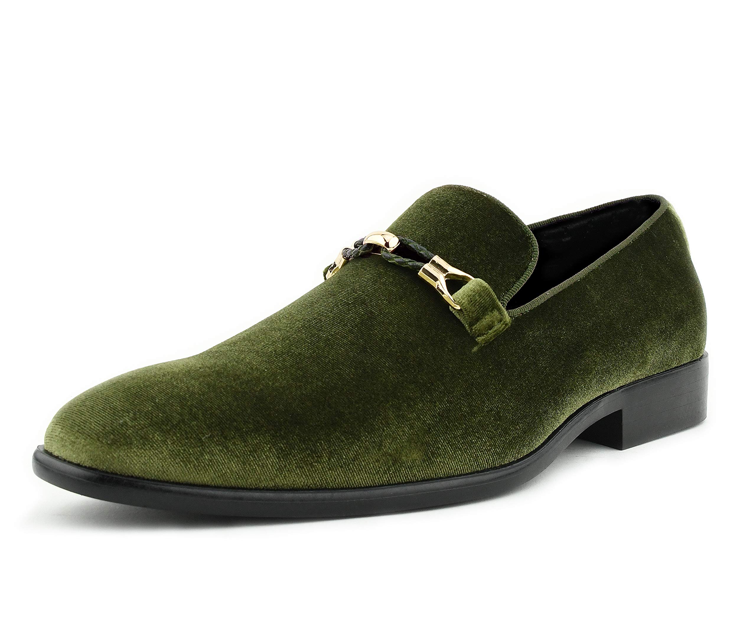 Amali Aller Men's Casual Loafers - Slip On Velvet Tuxedo Shoes with Metal & Knitted Buckle - Comfortable Formal & Party Footwear for Weddings, Business Events & Evening Occasions