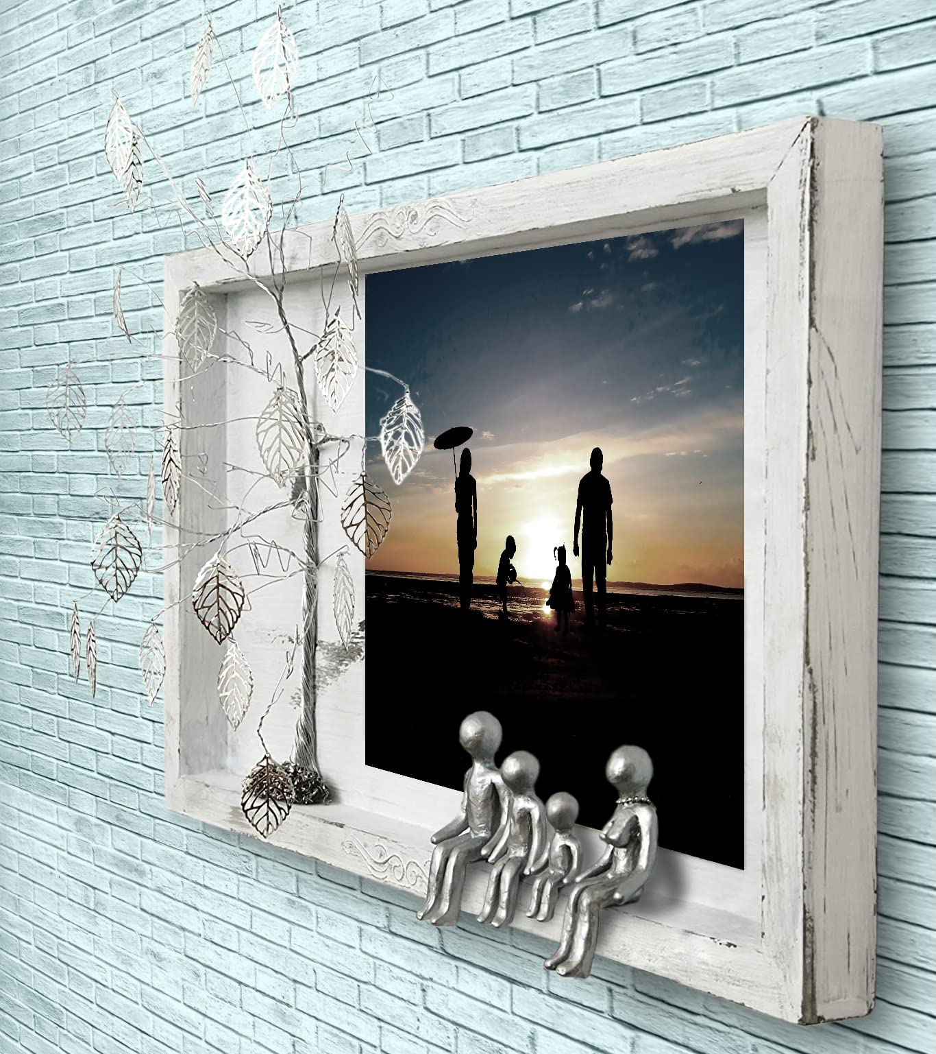 Personalized Family Tree Shadow Box - 4-Figurine Willow Tree Wedding Photo Frame Display for 6th, 8th, 10th, 12th & 25th Marriage Anniversary Gifts - Perfect for Couples, Parents & In-Laws - Home Décor & Romantic Gift Idea