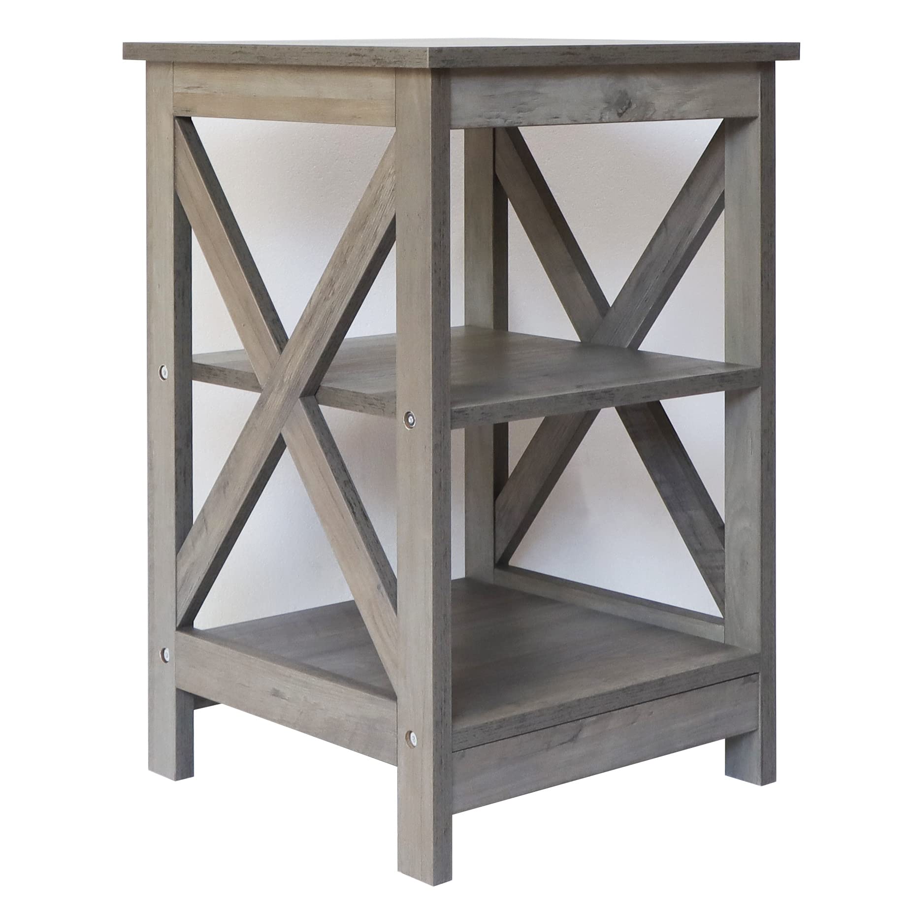 Rainbow Sophia Side Table - Modern Farmhouse Wood End Table with 3-Tier Storage, Washed Oak Finish | Perfect for Living Room, Bedroom, or Office Decor