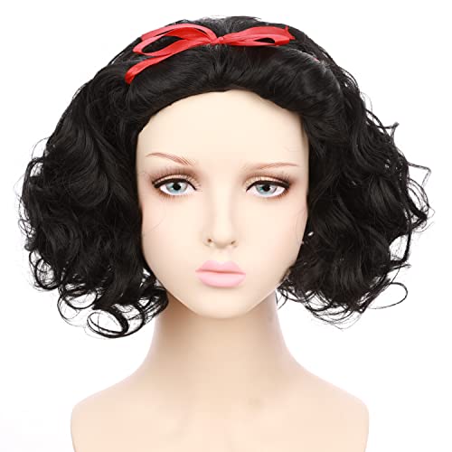 Onedor HairWiz Girls Short Curly Black Synthetic Wavy Hair Wig for Kids - Perfect for Princess Cosplay, Halloween Costumes & Dress-Up Parties
