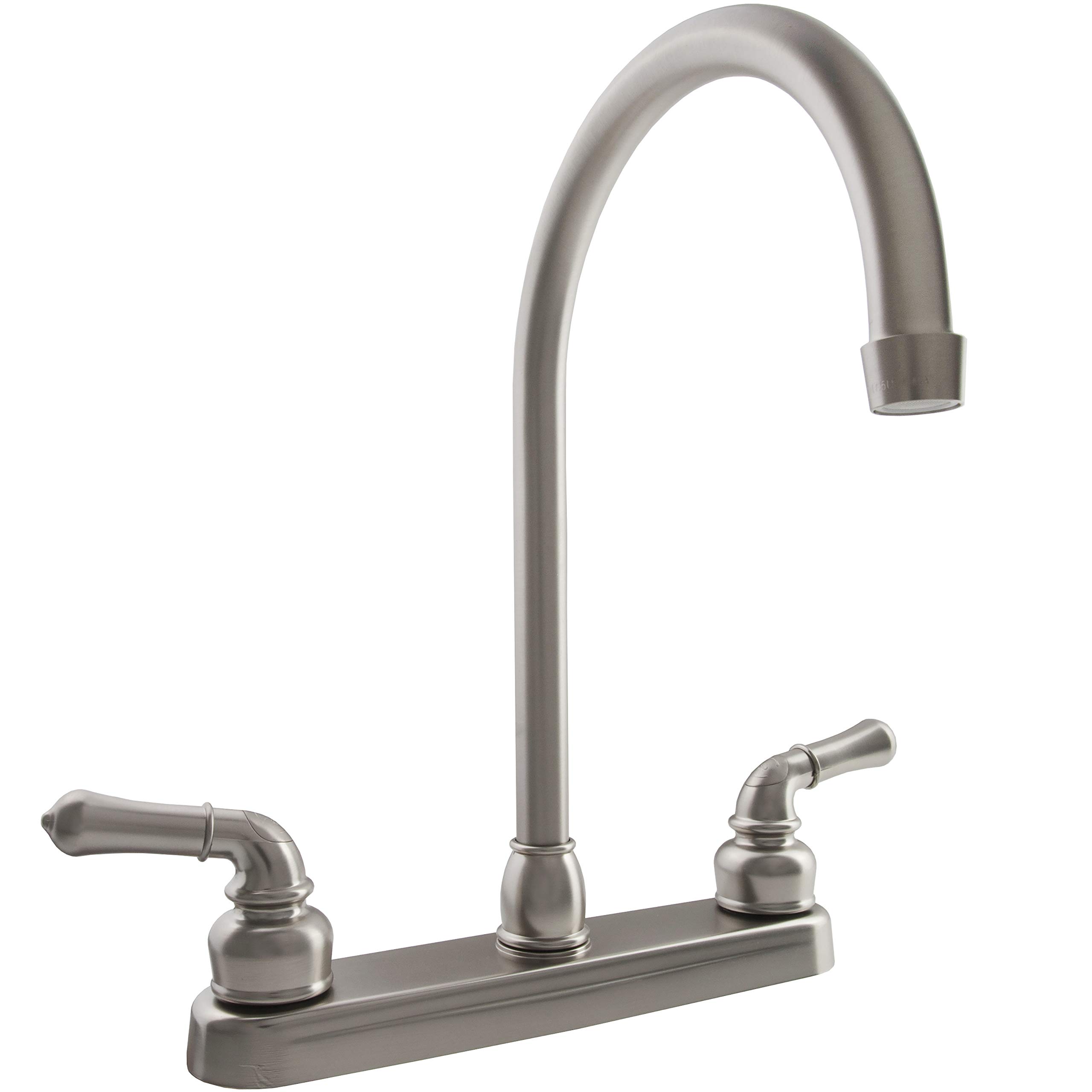 Dura Faucet DF-PK330HC-SN RV J-Spout Kitchen Sink Faucet in Brushed Satin Nickel - High Arc Pull Down Sprayer for Modern RV, Camper & Tiny Home Kitchen Sinks