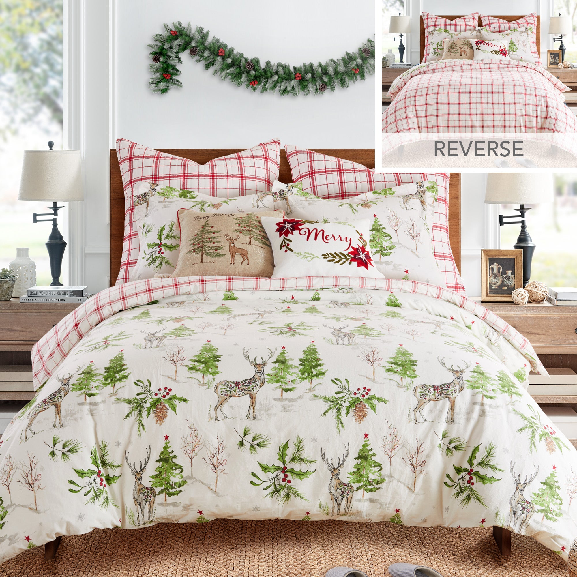 Cozy Christmas Sleigh Bells Duvet Cover Set - 3 Piece Bedding Set with Pillow Shams (Twin/Queen/King) - Holiday Themed Bedroom Decor for Winter & Festive Season
