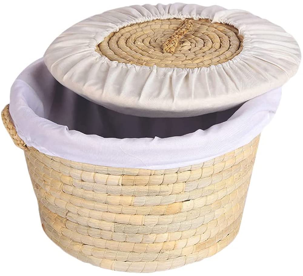 Natural Rattan Woven Egg Basket with Round Lid - Picnic Storage Basket with Handles for Bread, Buns & Eggs - Perfect for Kitchen Organization, Easter Decor & Outdoor Picnics