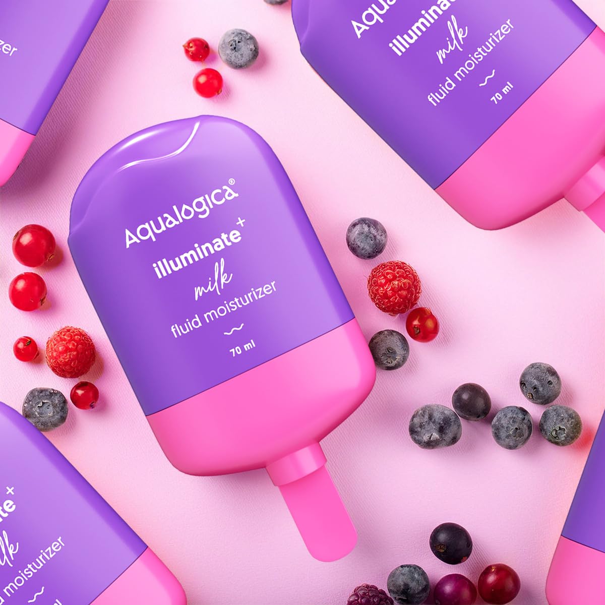 Aqualogica Illuminate + Milk Fluid Moisturizer with Wild Berries & Alpha Arbutin – Lightweight Hydrating Face Cream for Oily to Combination Skin | Brightens & Evens Skin Tone | 48-Hour Deep Moisturization | Non-Sticky Formula | 70ml | Perfect for Daily Skincare Routine & Glow Boosting