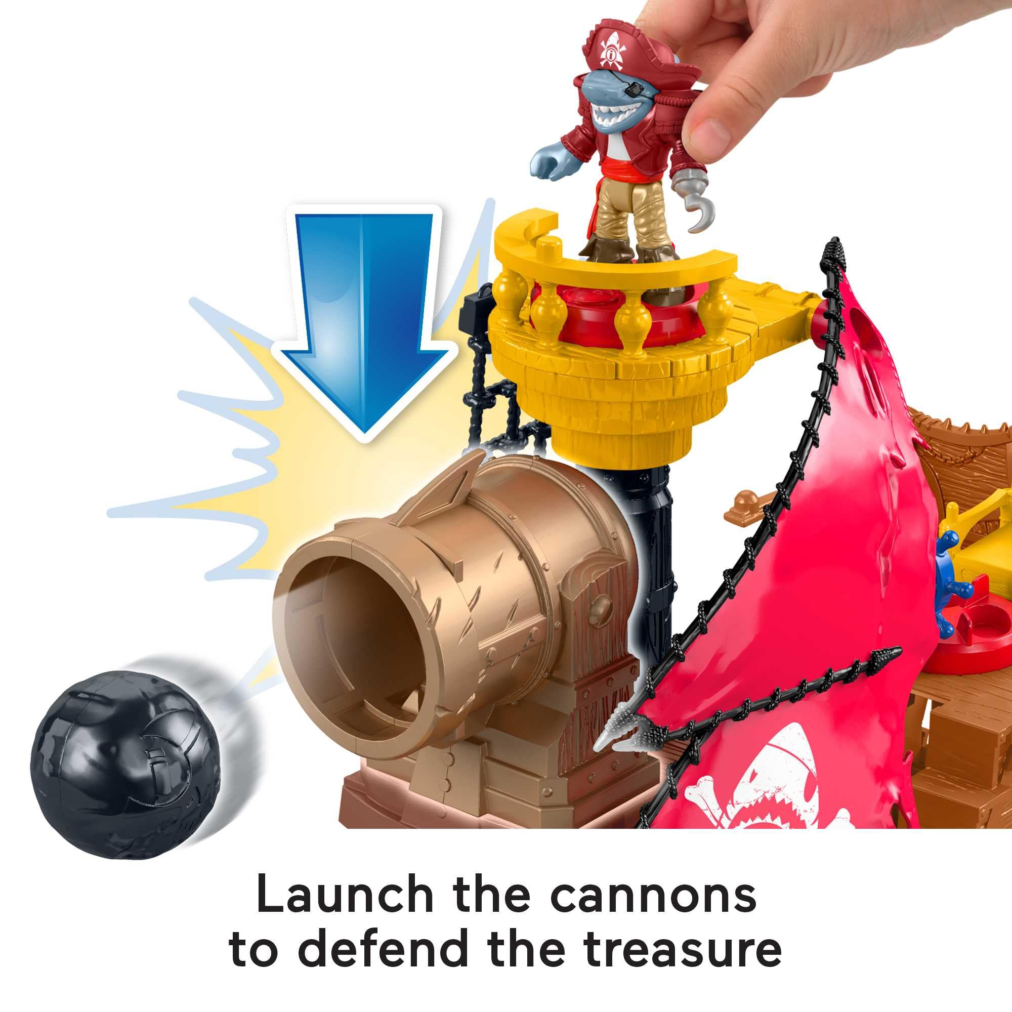 Fisher-Price Imaginext Shark Bite Pirate Ship Toy Playset with 3 Pirate Figures & 20+ Accessories - Interactive Battling Boat for Kids Ages 3-8 - Perfect for Imaginative Play, Birthday Gifts & Preschool Learning
