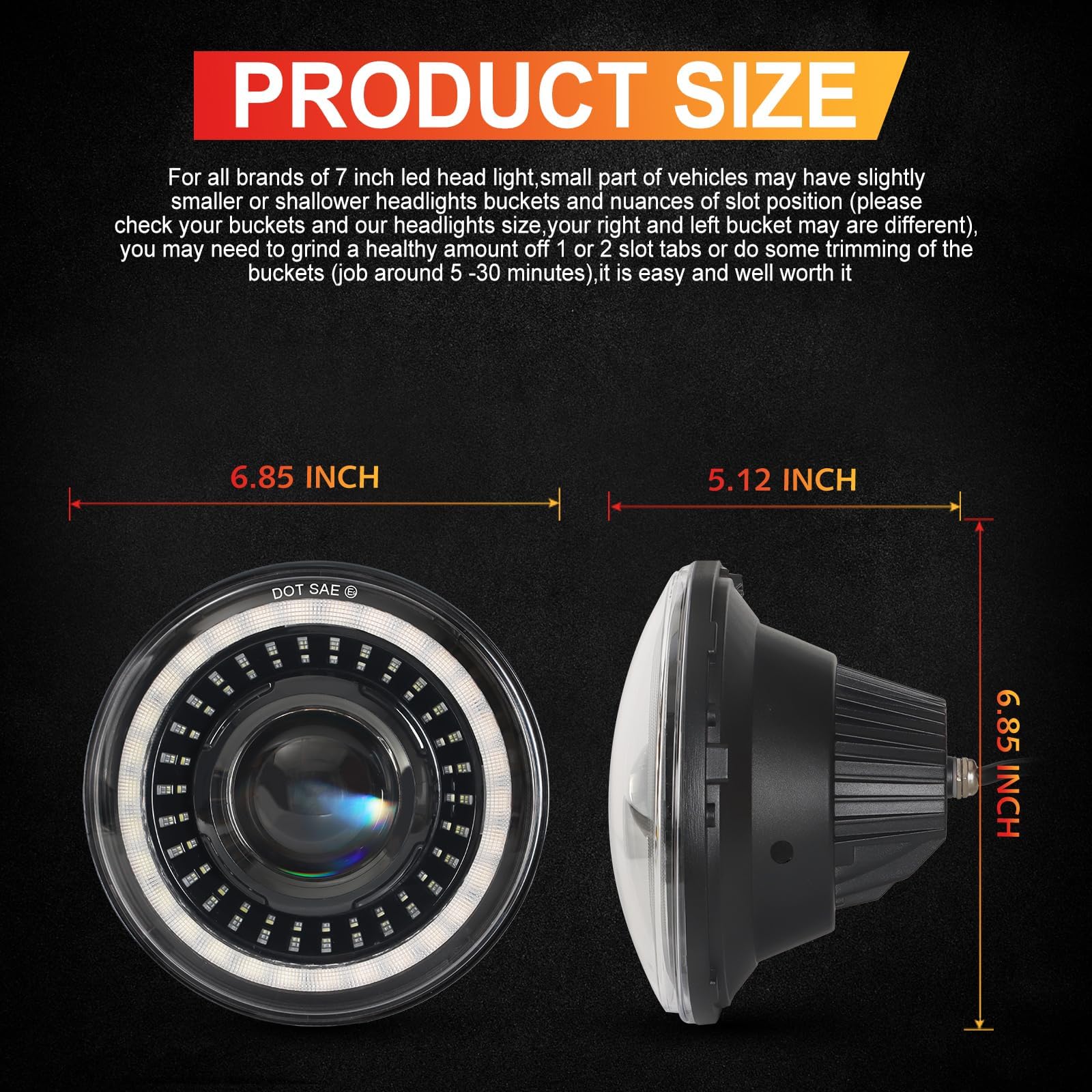7 Inch LED Headlights for Jeep Wrangler JK JKU TJ CJ - DRL Start-up Gradient Welcome Halo, High/Low Beam with Turn Signal (H6024) - Perfect for Off-Roading & Night Driving