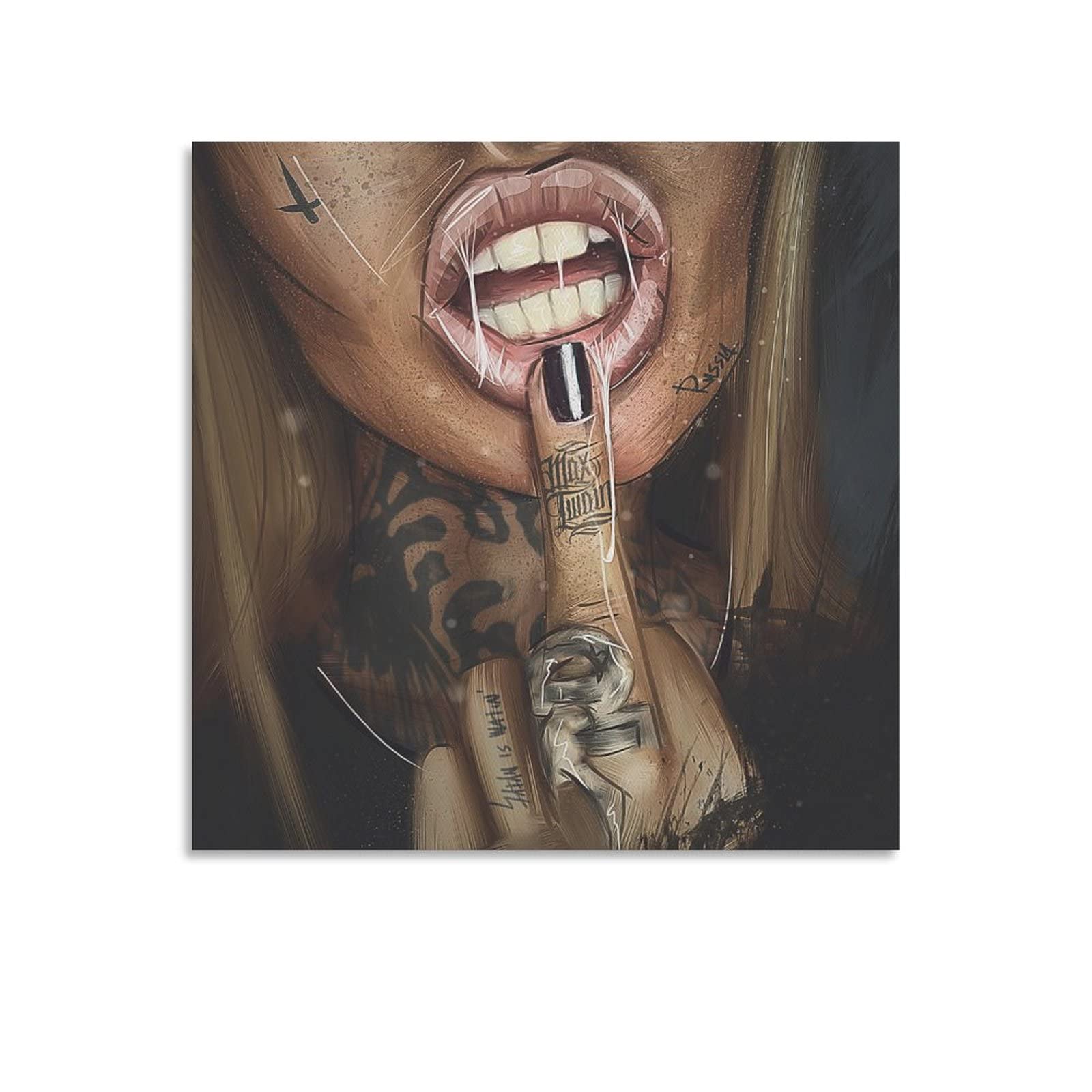 Rucatto Sexy Lips Girl Tattoo Art Print - Beautiful Cool Poster Wall Decor for Living Room & Bedroom - 24x24 Inch (60x60cm) Canvas Painting - Perfect for Home Decor, Tattoo Lover Gifts & Urban Style Interiors