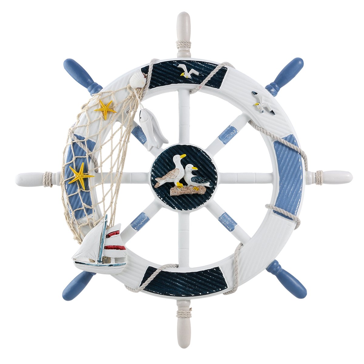 WINOMO 18-Inch Nautical Boat Steering Wheel Wall Decor - Rustic Coastal Home Decor for Living Room, Bedroom, Office or Beach House