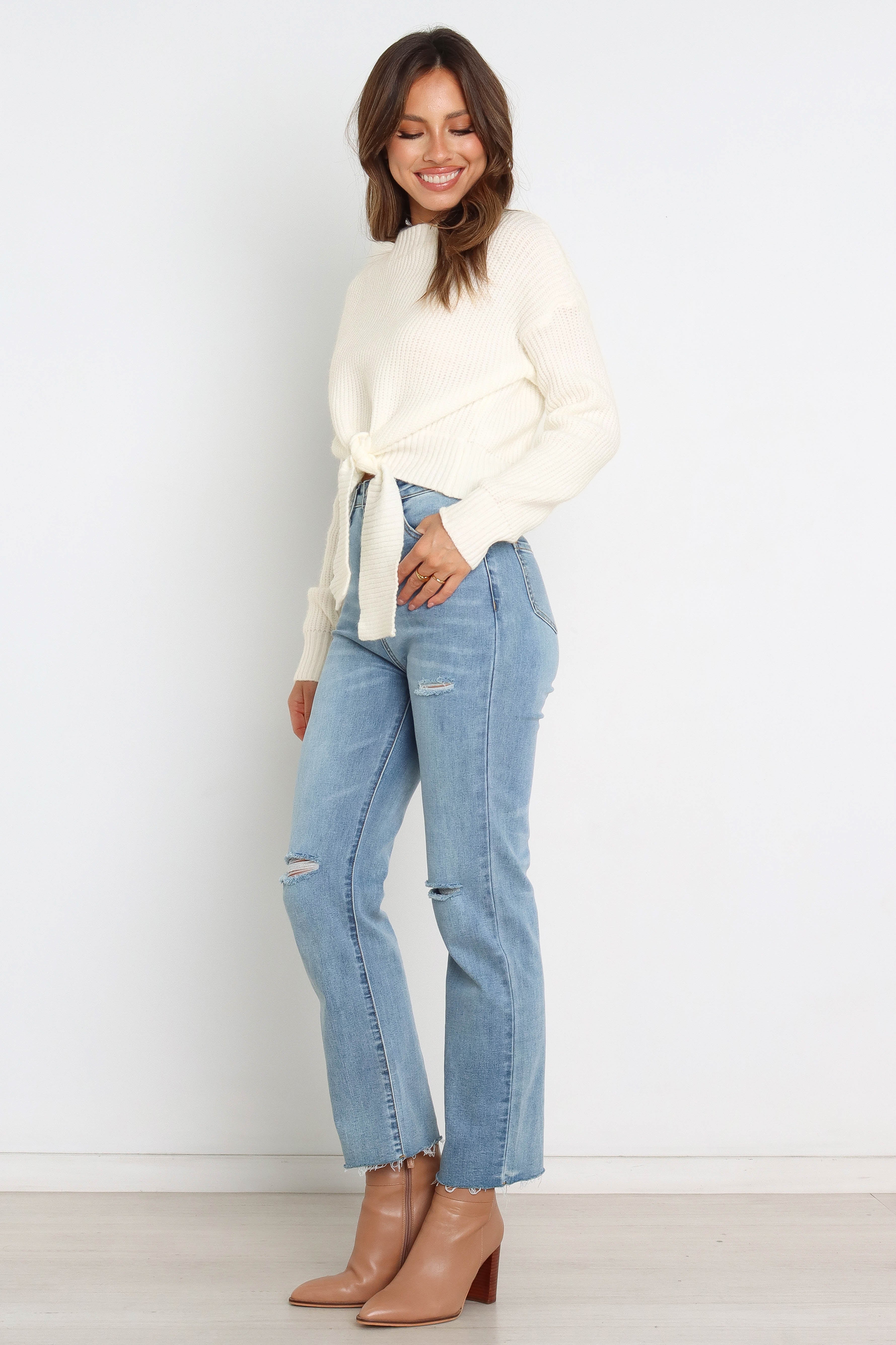 Captivate Knit Sweater for Women - Soft Cream Pullover for Fall & Winter - Cozy Casual Wear for Office, Dates & Outings