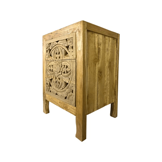 Hand Carved Brown Wood Nightstand - Natural Solid Wood Bedside Table for Bedroom, Living Room & Office - Stylish & Durable Furniture for Home Decor