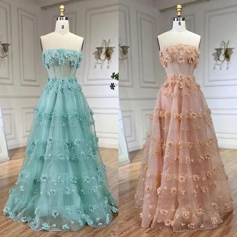 Elegant Arabic Turquoise Appliques A-Line Long Evening Dress for Women - Wedding, Party, Prom, Gala & Special Occasions | Serene Hill Collection 2025 LA72445