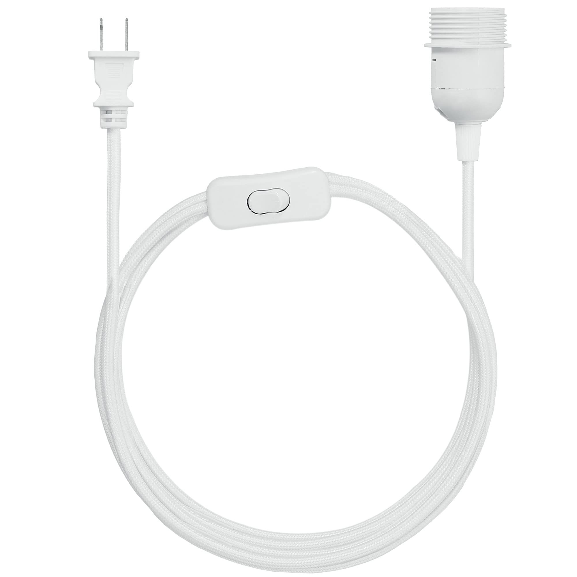 20ft Long Fabric Pendant Lamp Cord with Plug & E26 Socket - White Hanging DIY Ceiling Light Cable for Kitchen Island, Dining Room, Bedroom Lighting