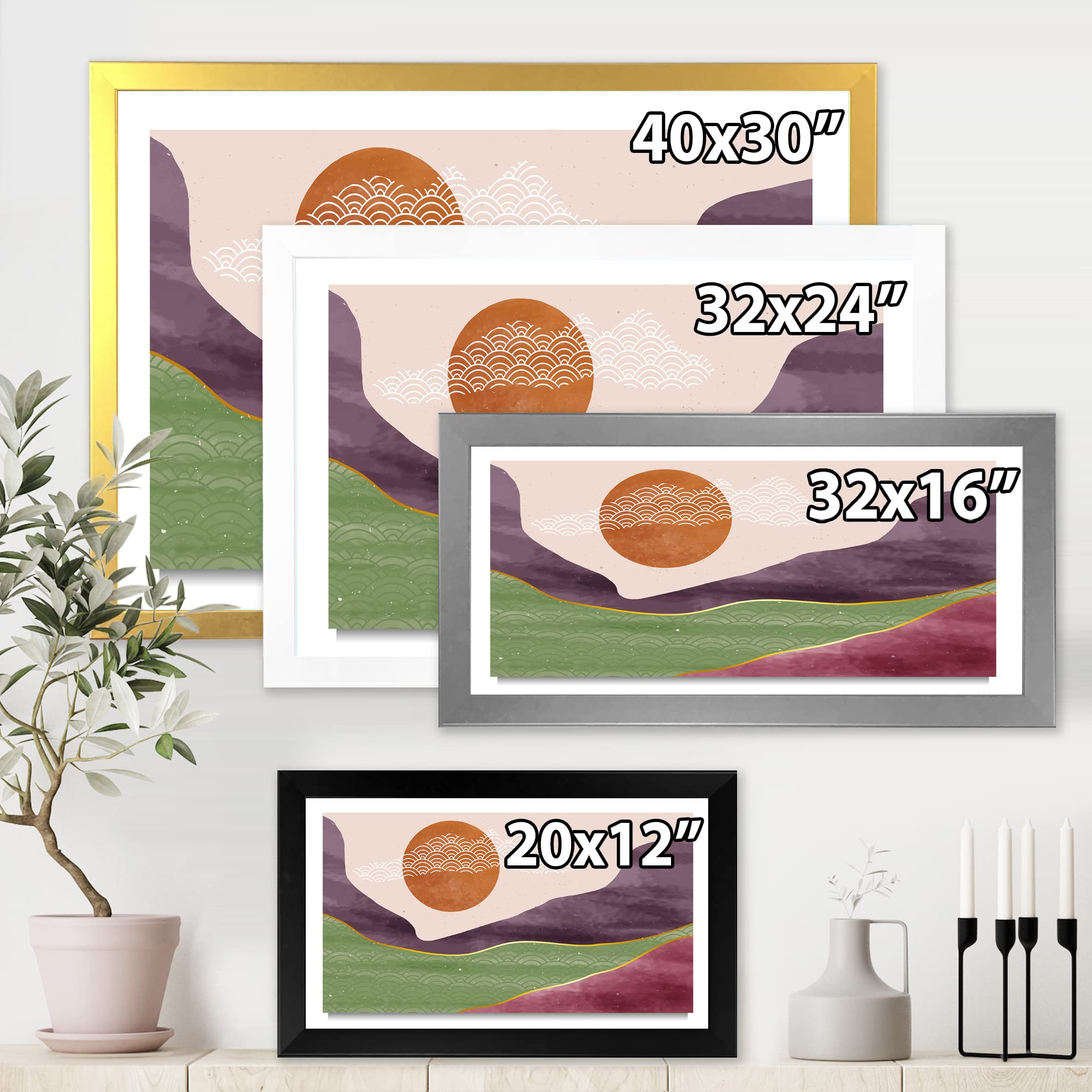Abstract Landscapes with Mountain Moon & River - Modern Framed Wall Art for Living Room, Bedroom & Office Decor