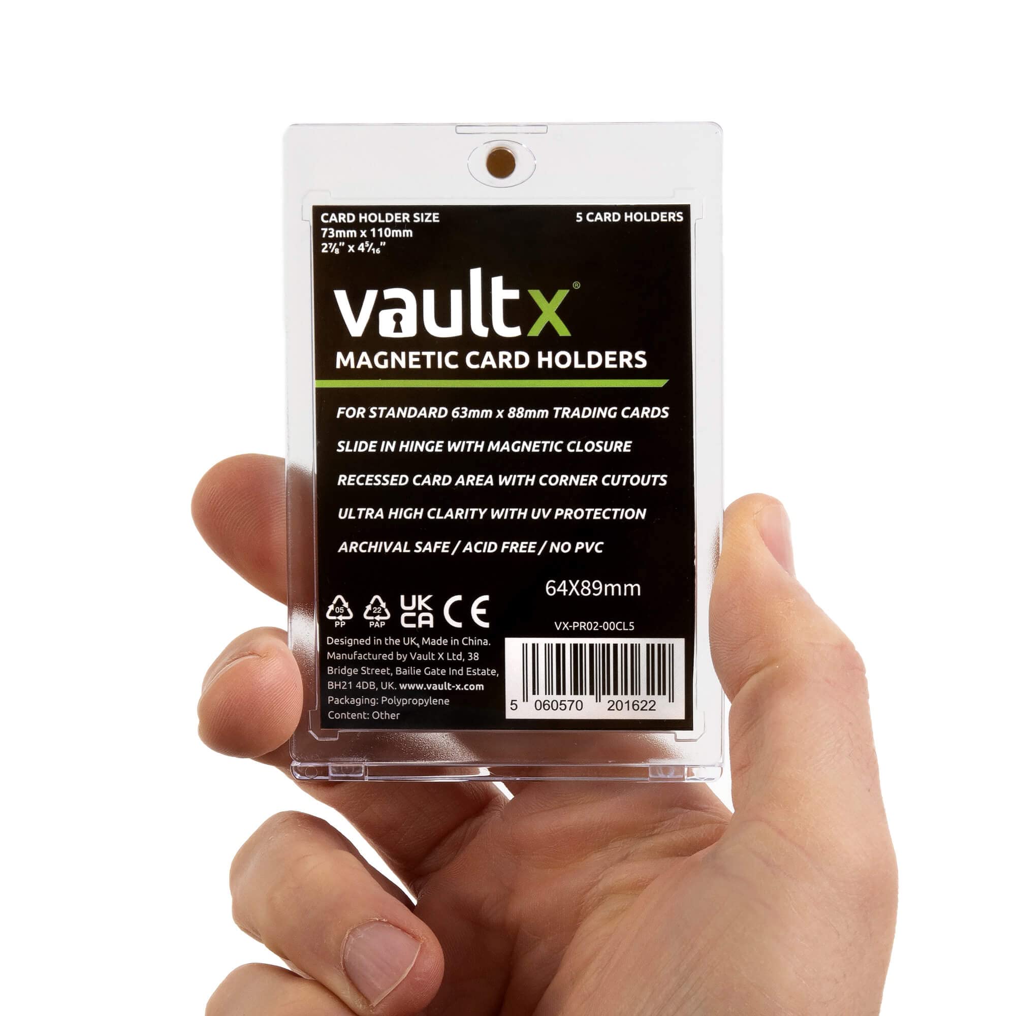 Vault X Magnetic Card Holders - 5 Pack for 2.5x3.5 Inch (64x89mm) Trading Cards | Secure Storage for Sports Cards, Pokemon, MTG & Collectibles | Perfect for Collectors & Gamers