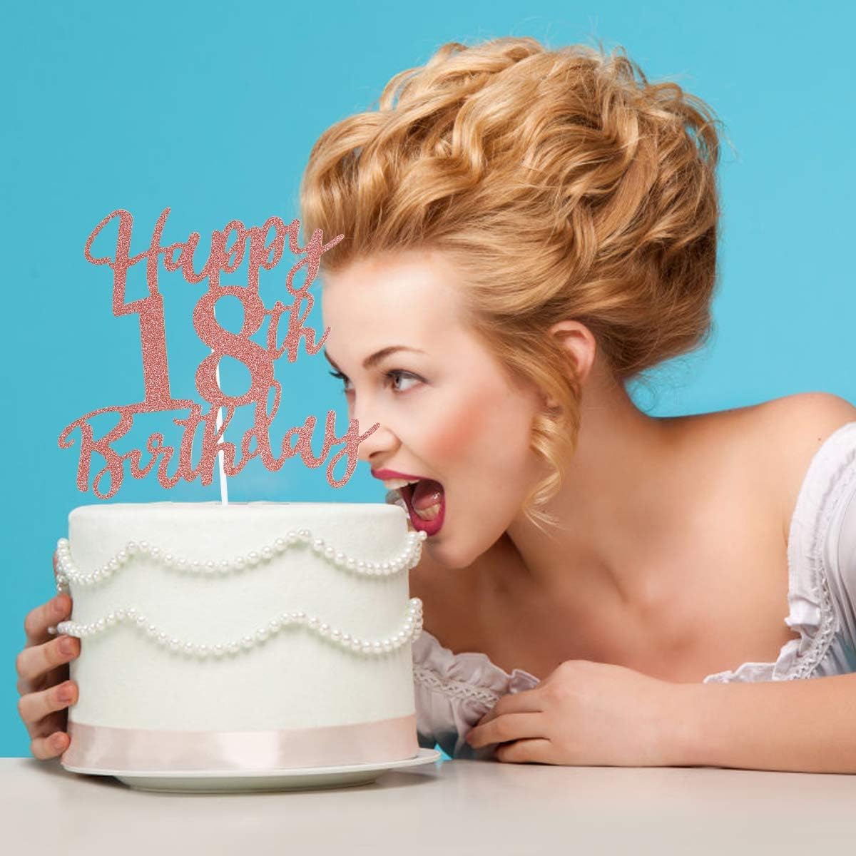 Rose Gold Happy 18th Birthday Cake Topper with Star & Heart Design - Elegant Cake Decorations for Girls' Birthday Parties, Sweet 16 Celebrations & Milestone Cakes