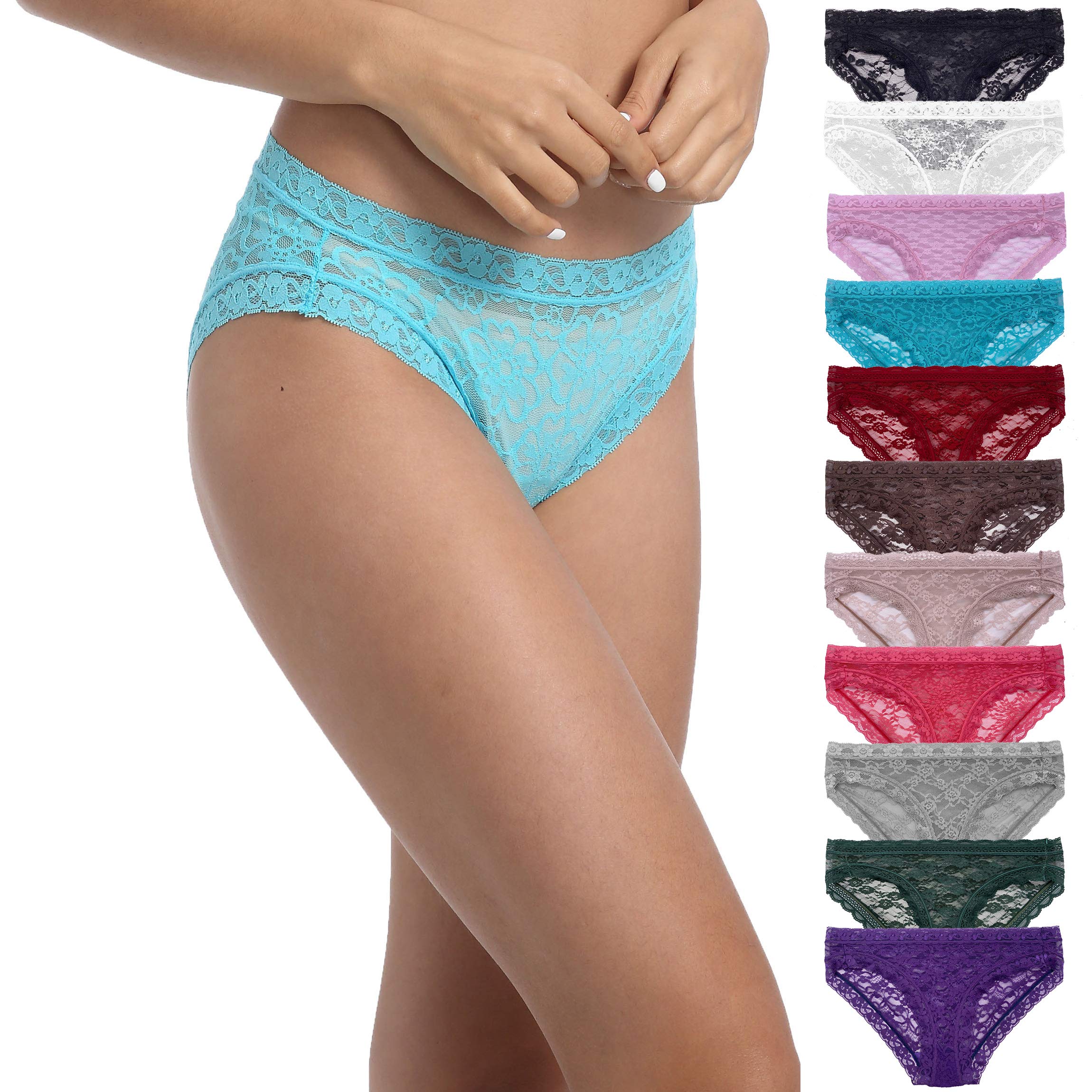 Seamless Lace Bikini Briefs for Women - Invisible No Show Underwear Set of 8, Half Back Coverage, Sizes XS-2XL | Perfect for Everyday Wear, Yoga & Beach Vacation